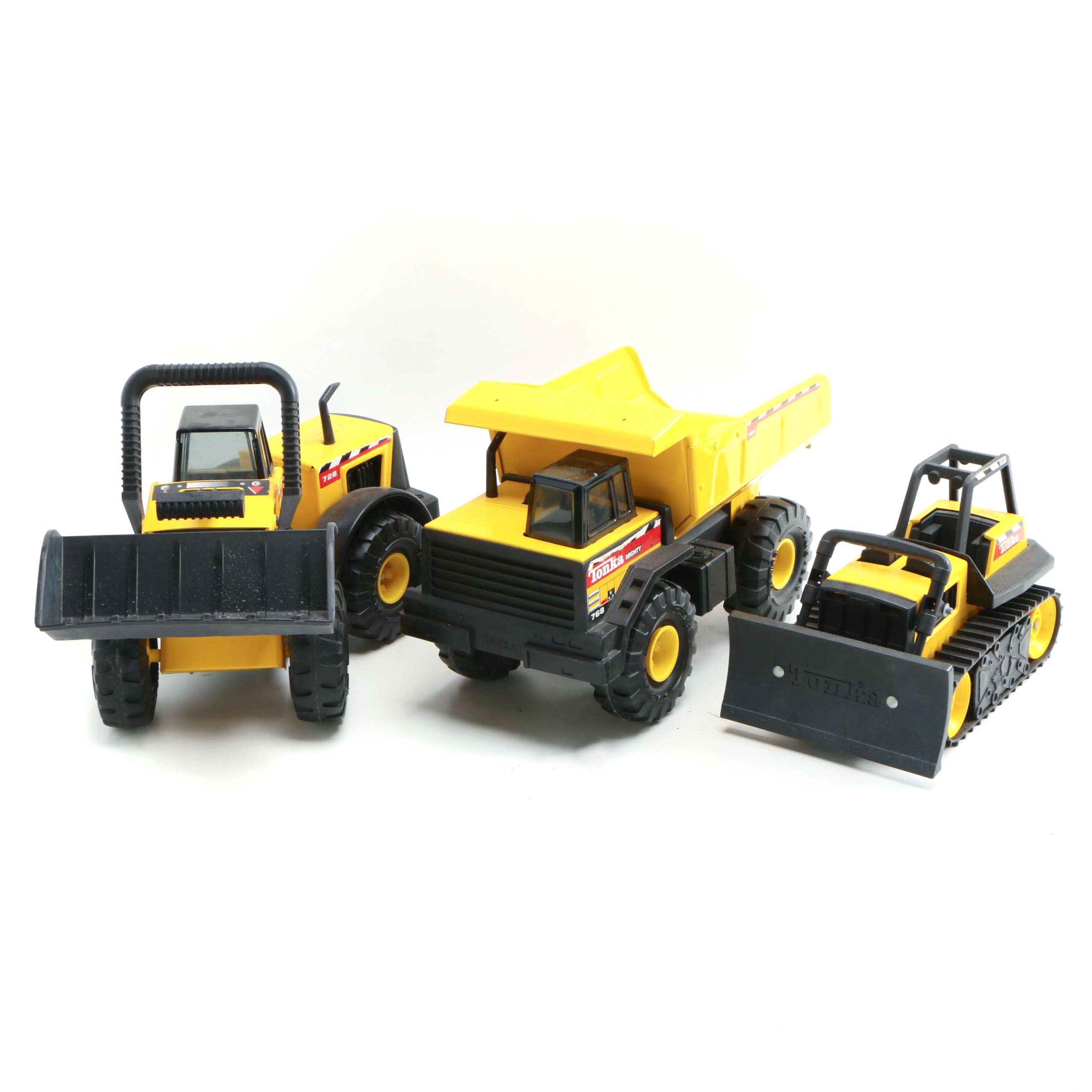 Tonka Dump Truck, Bulldozer, and Front Loader, 1990s