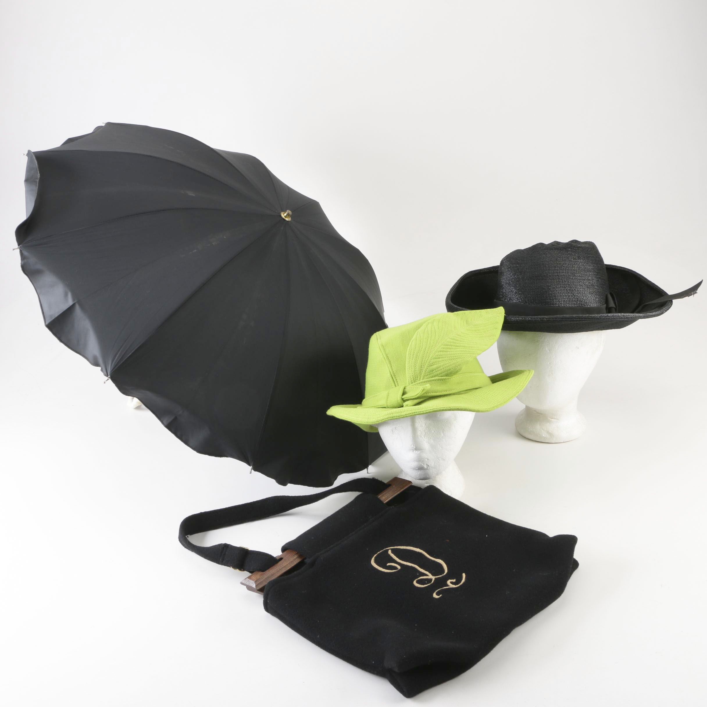 Women's Hats, Handbag and Umbrella Including Gimbels, Vintage