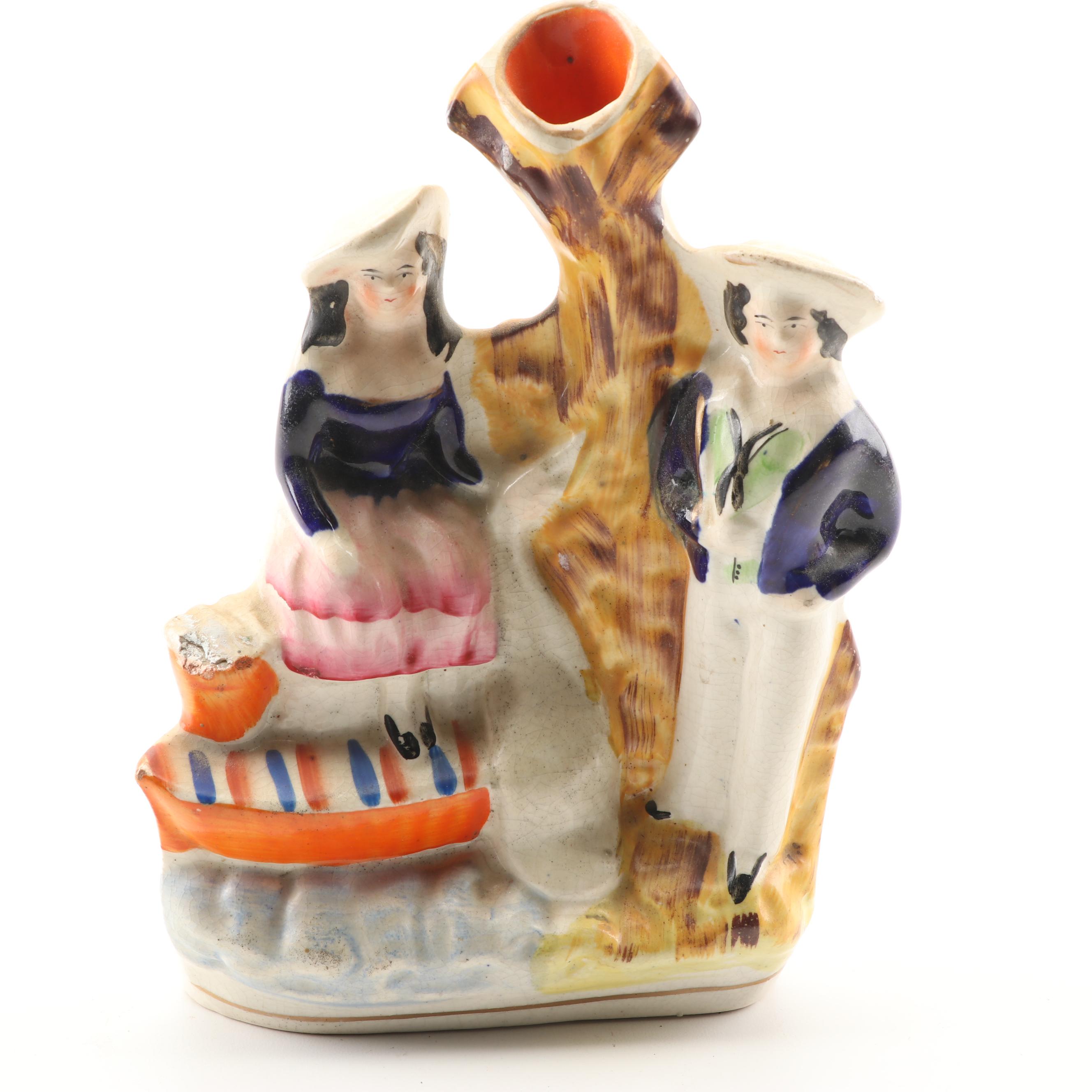 Painted Porcelain Figurines Including Dresden Lace,  Mid-20th Century