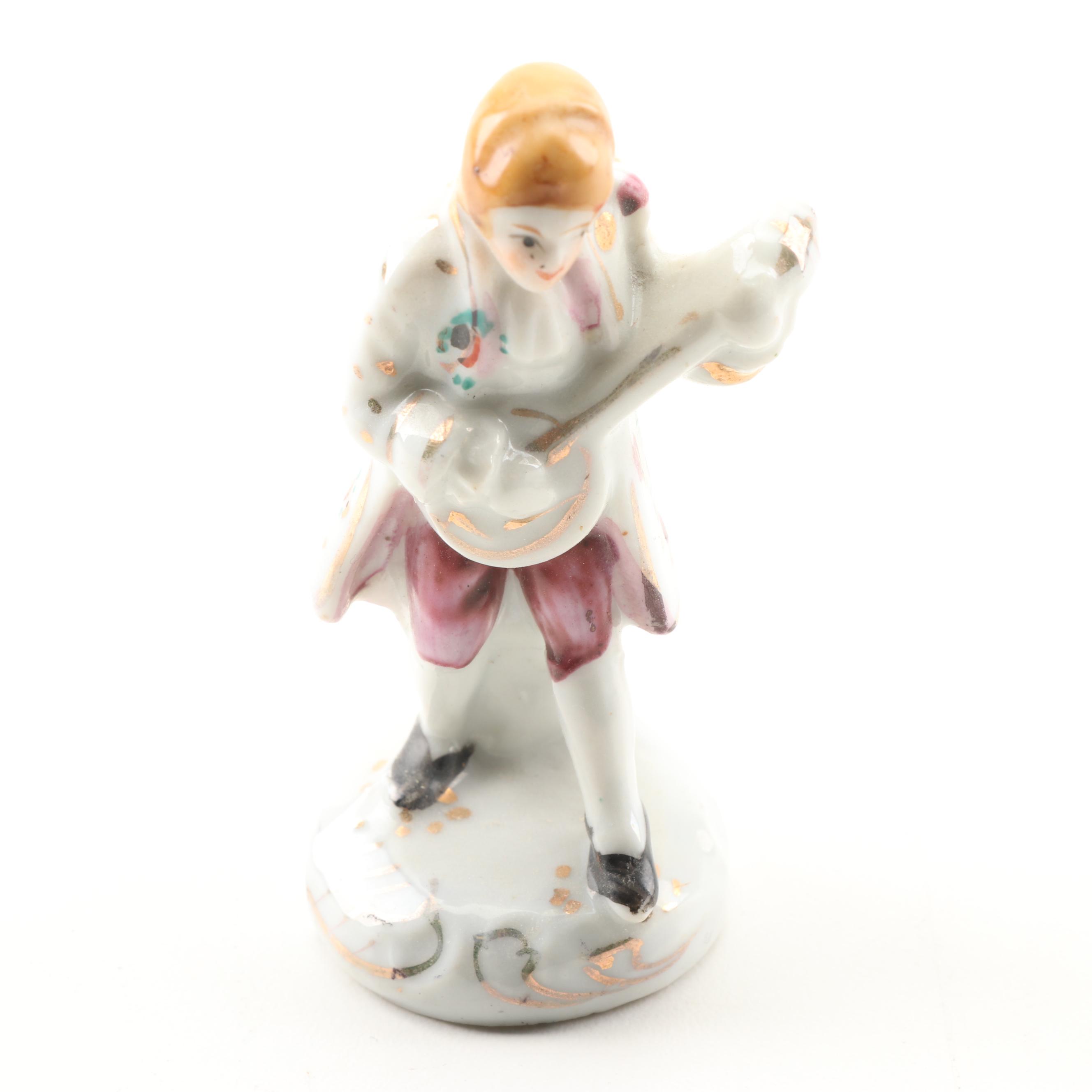 Painted Porcelain Figurines Including Dresden Lace,  Mid-20th Century