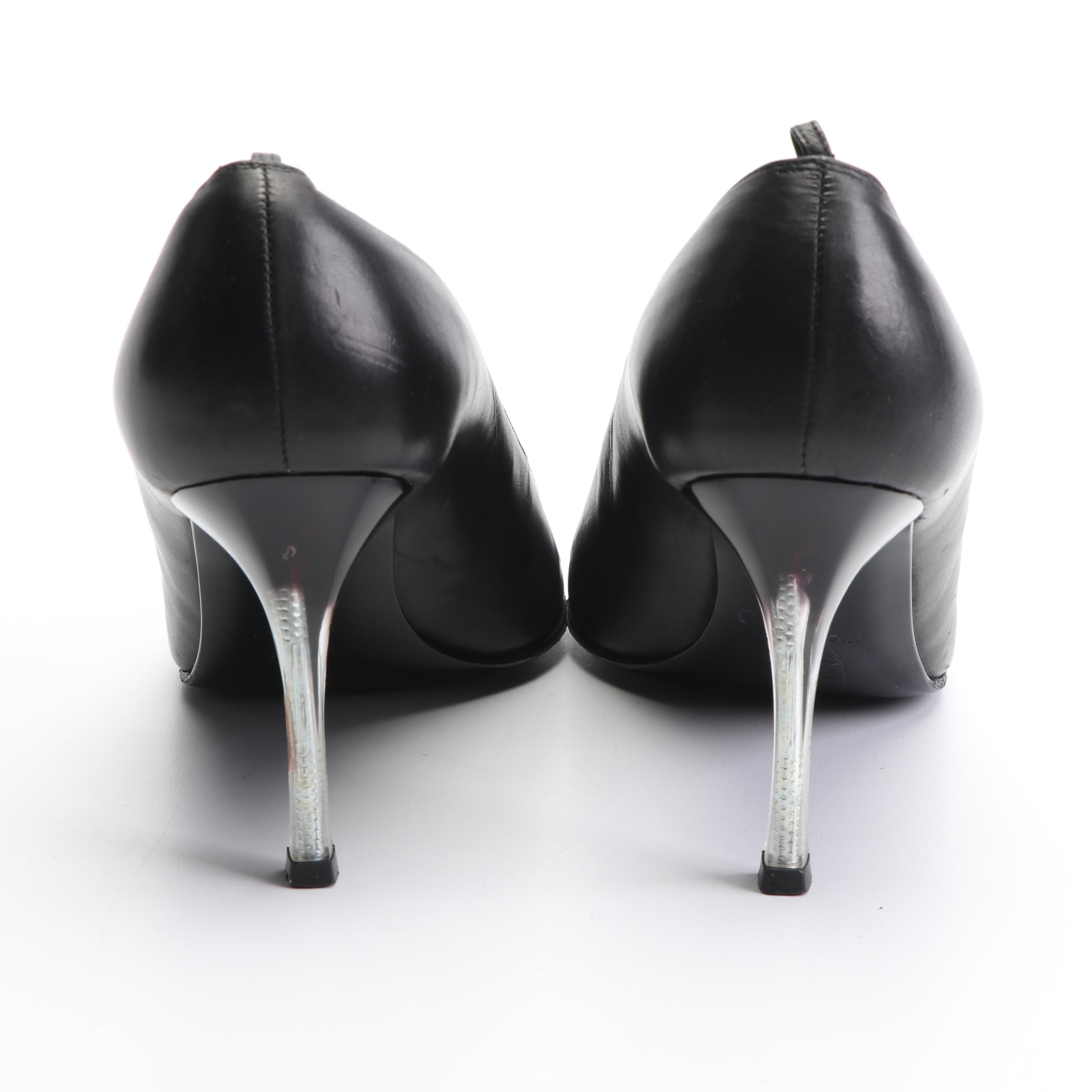 Chanel Black Leather Open-Toe Pumps with Lucite Heels