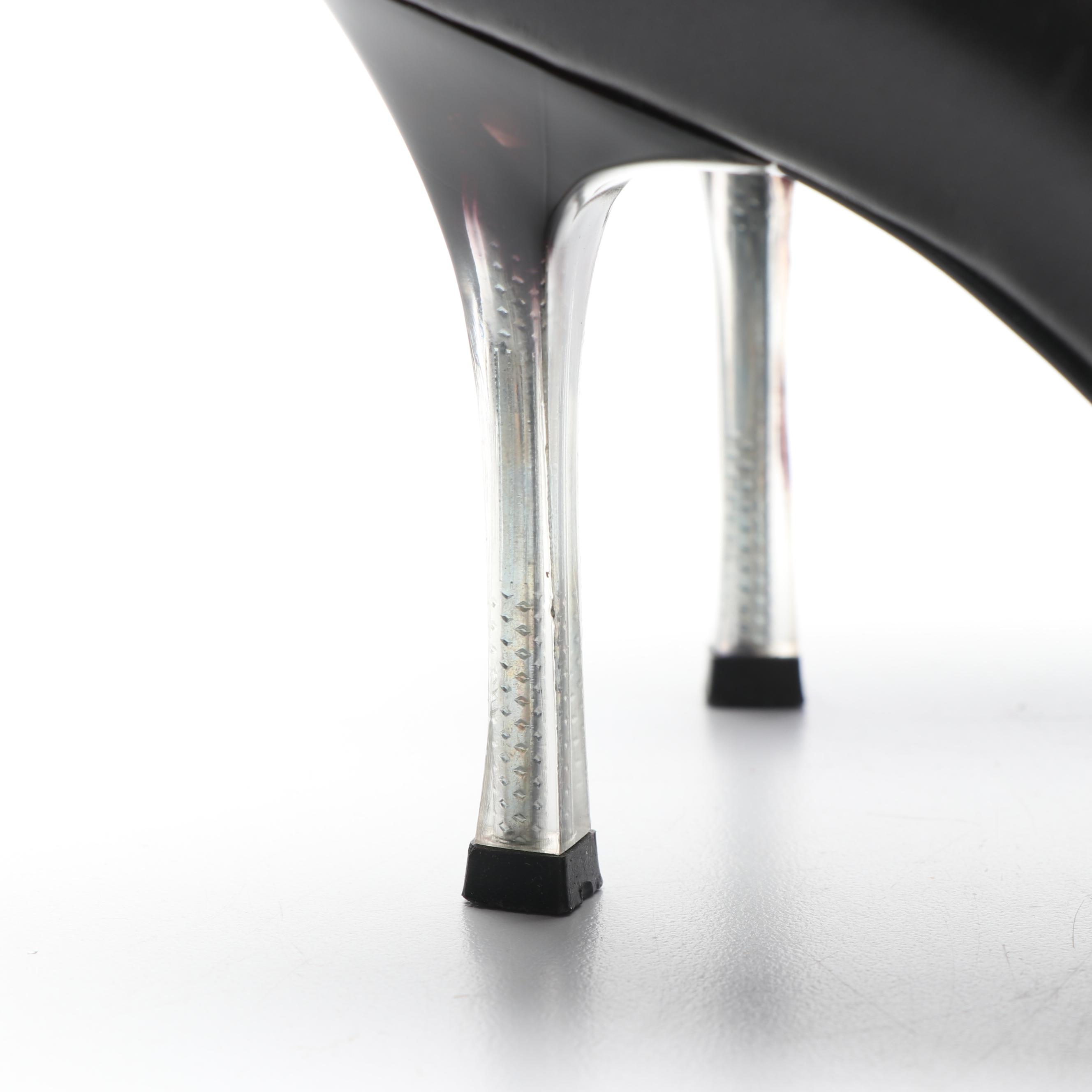 Chanel Black Leather Open-Toe Pumps with Lucite Heels