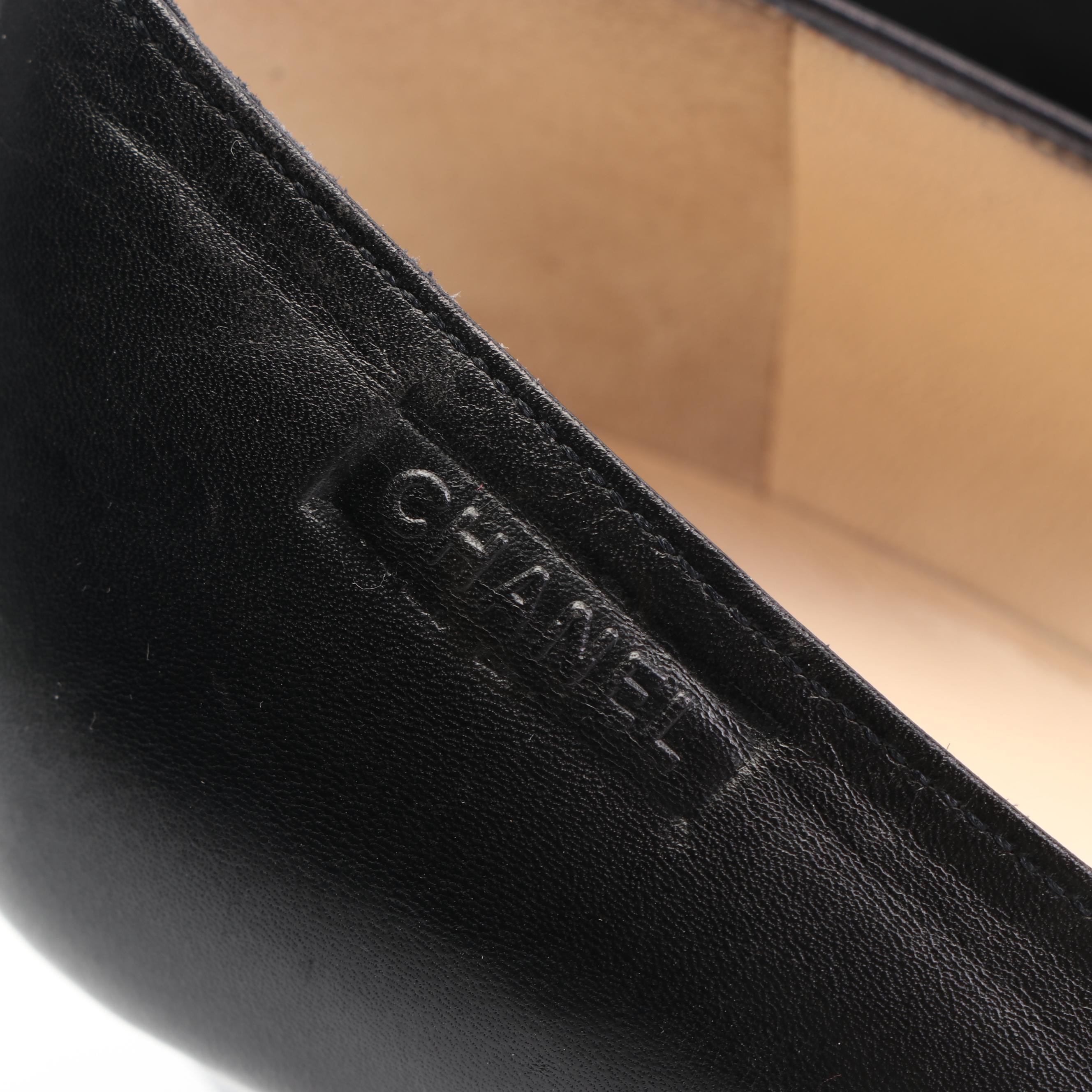 Chanel Black Leather Open-Toe Pumps with Lucite Heels