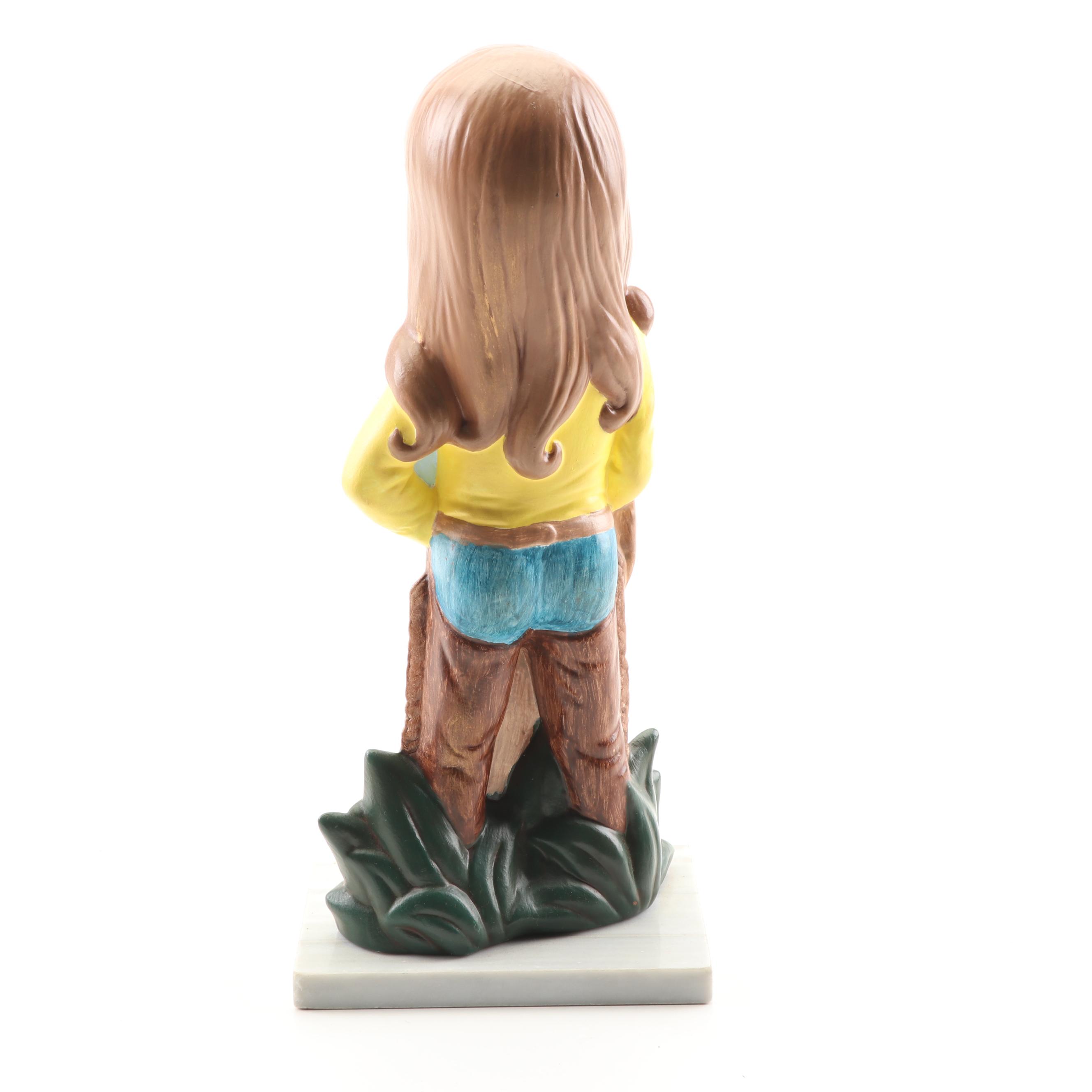 Hand-Painted Western Themed Ceramic Figurines on Marble Bases