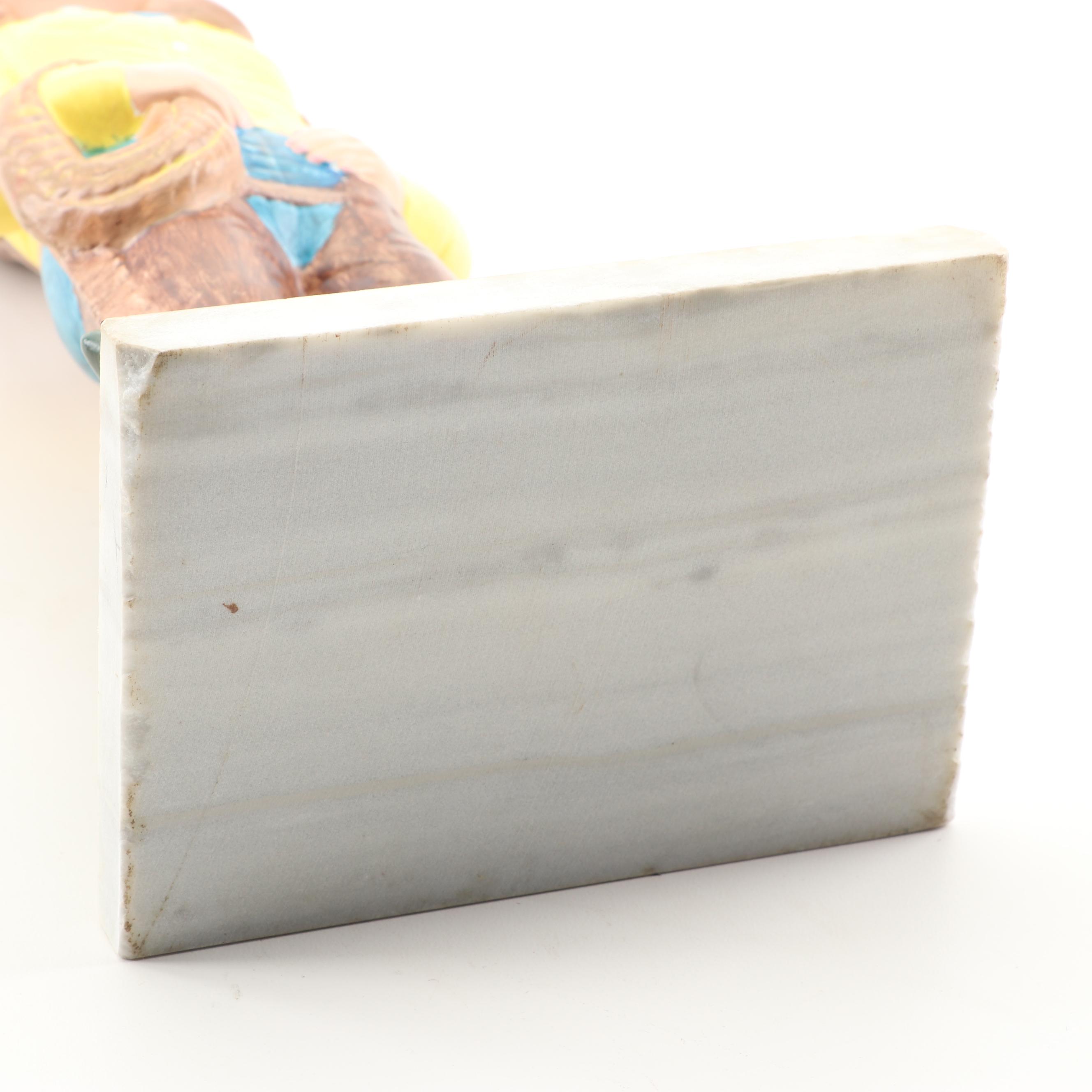 Hand-Painted Western Themed Ceramic Figurines on Marble Bases