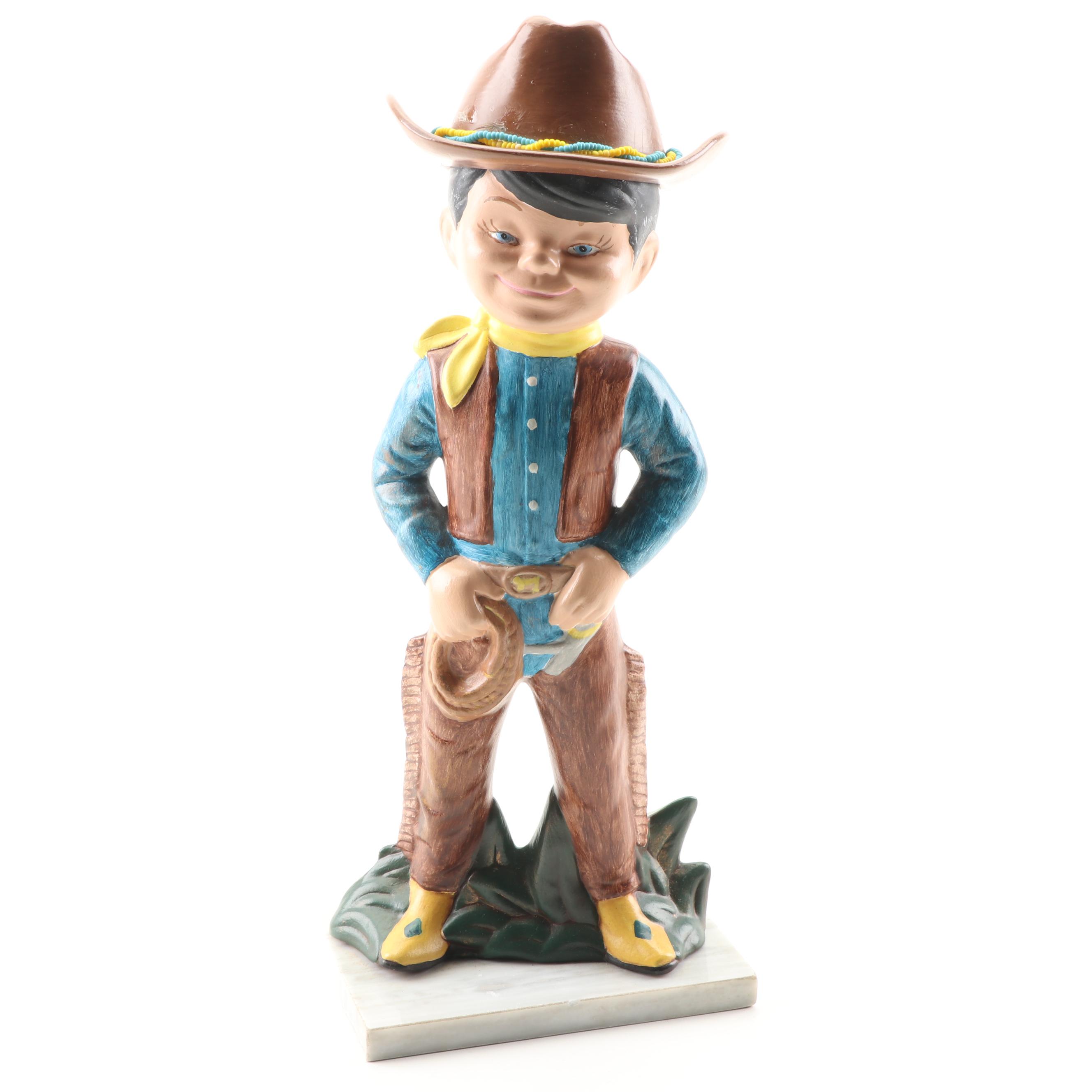 Hand-Painted Western Themed Ceramic Figurines on Marble Bases