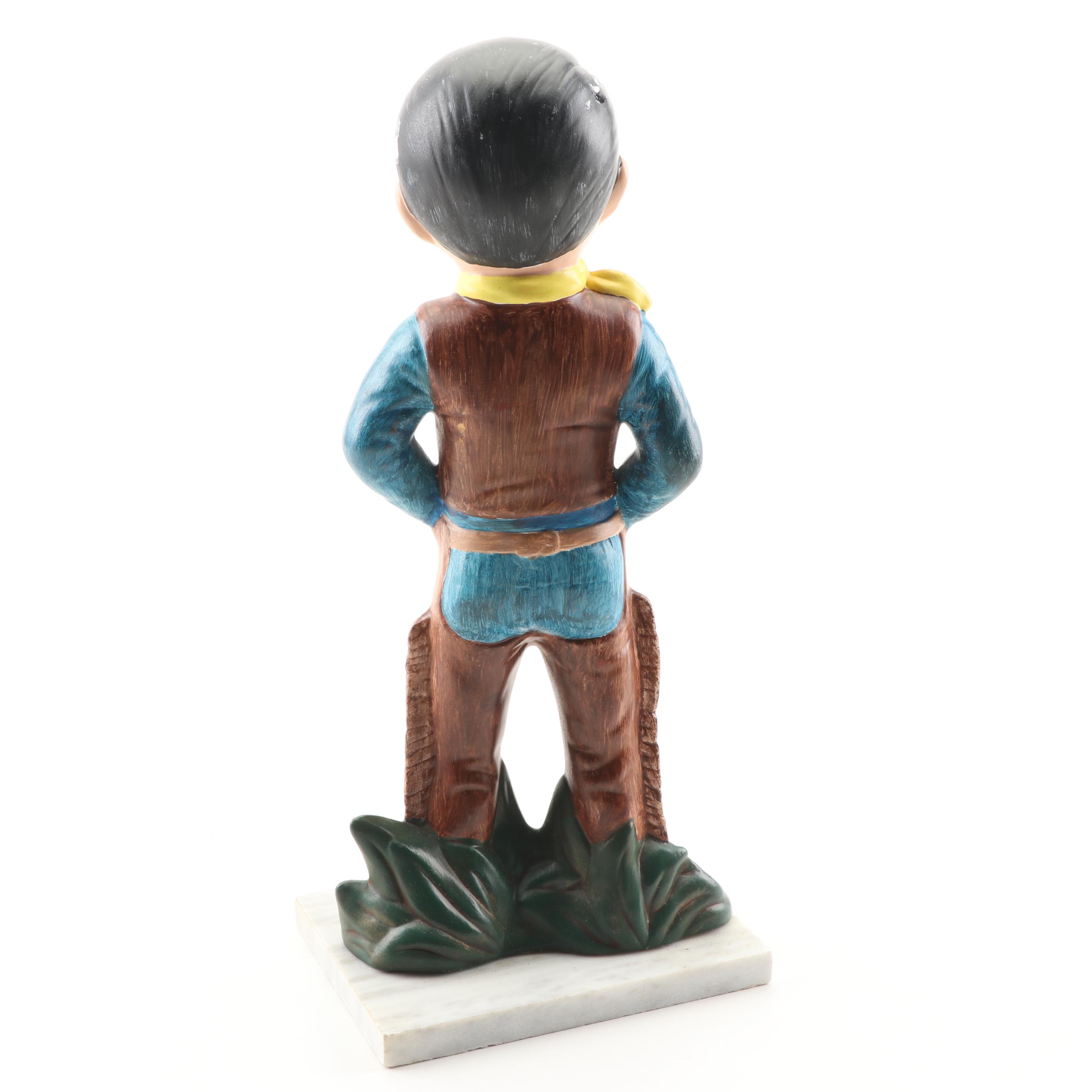 Hand-Painted Western Themed Ceramic Figurines on Marble Bases