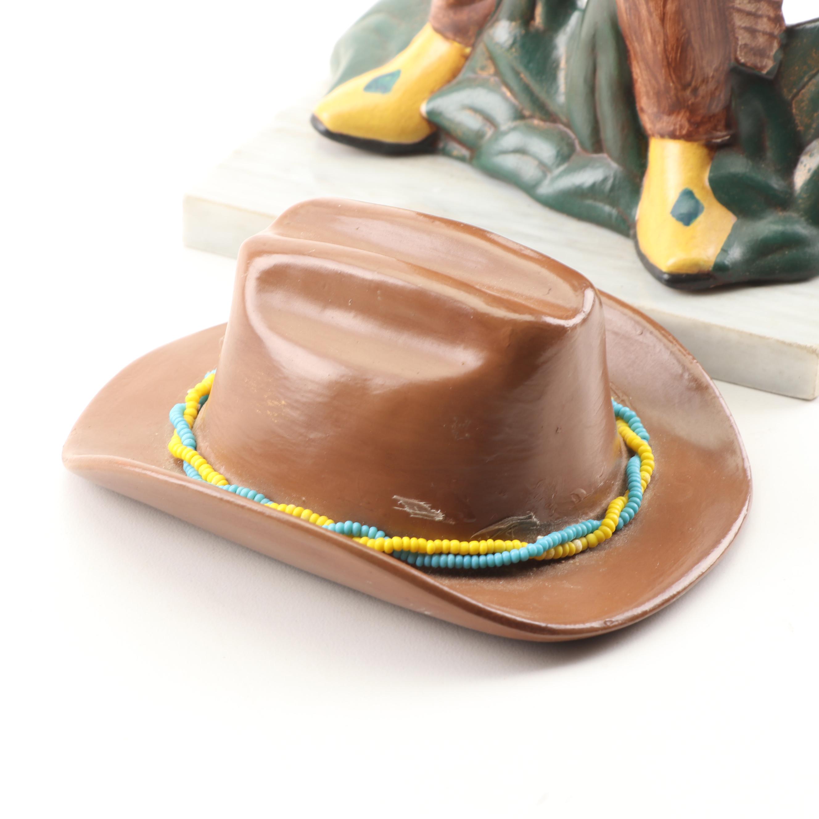 Hand-Painted Western Themed Ceramic Figurines on Marble Bases