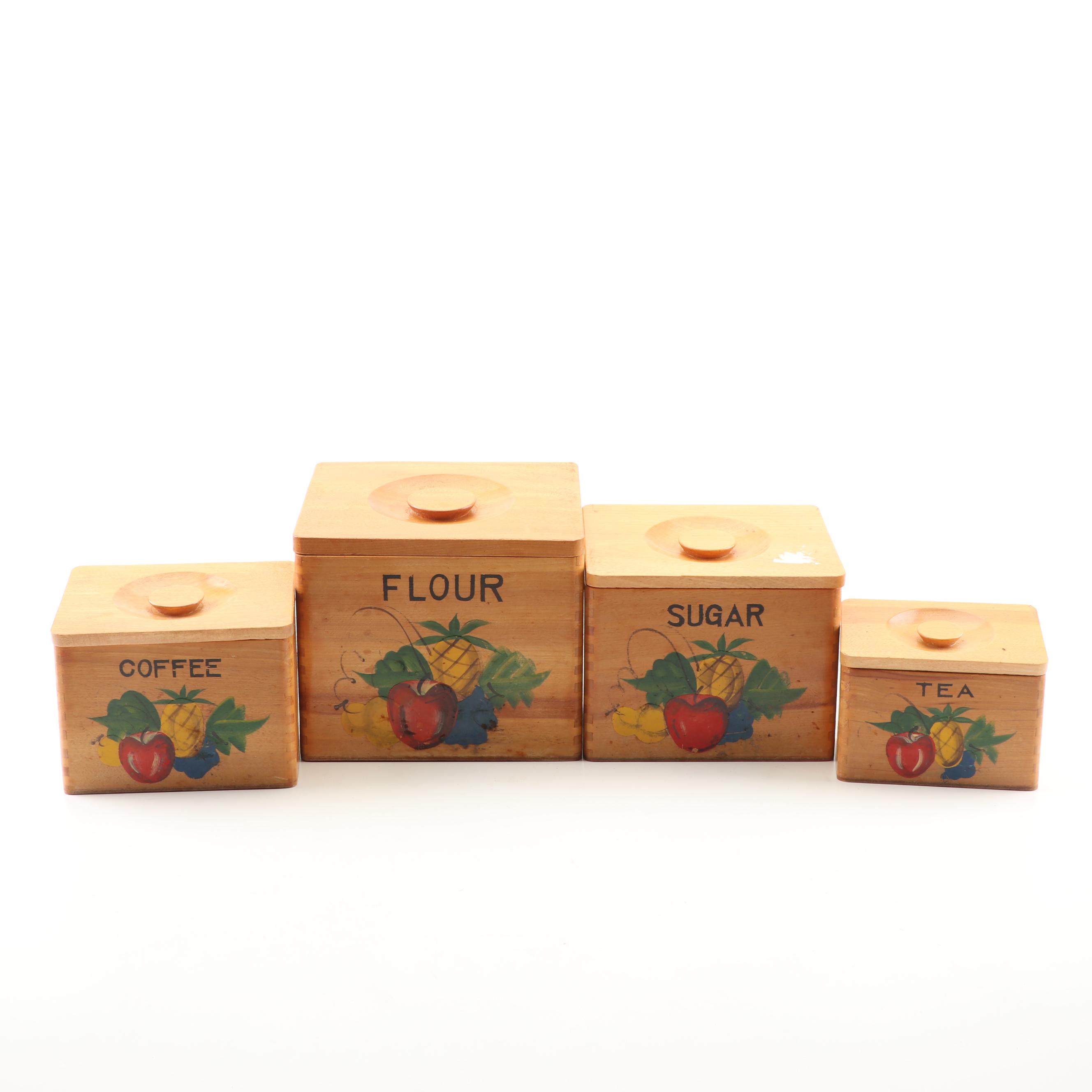 Vintage Ucagco Fruit Motif Wooden Canister Set