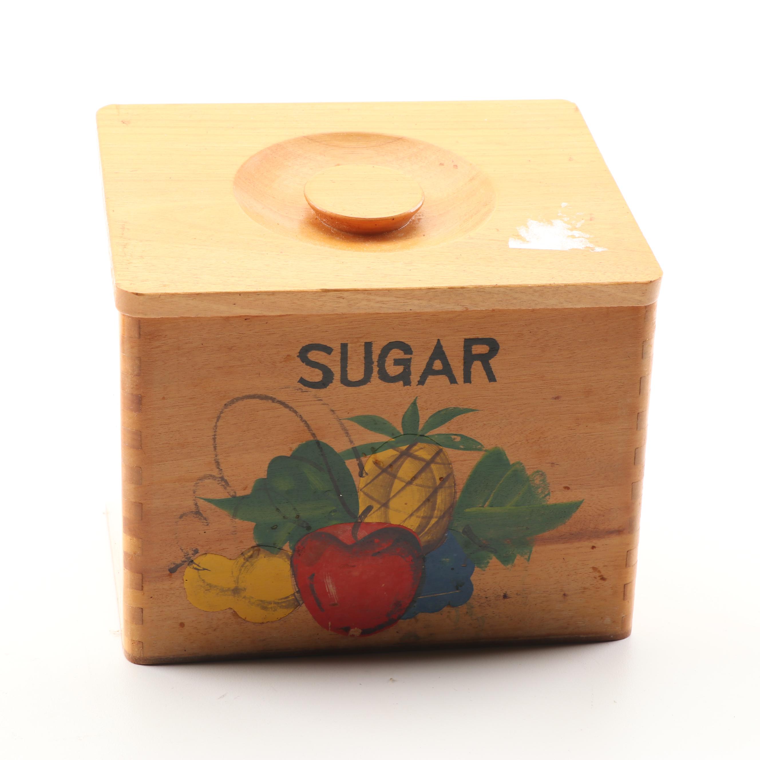 Vintage Ucagco Fruit Motif Wooden Canister Set