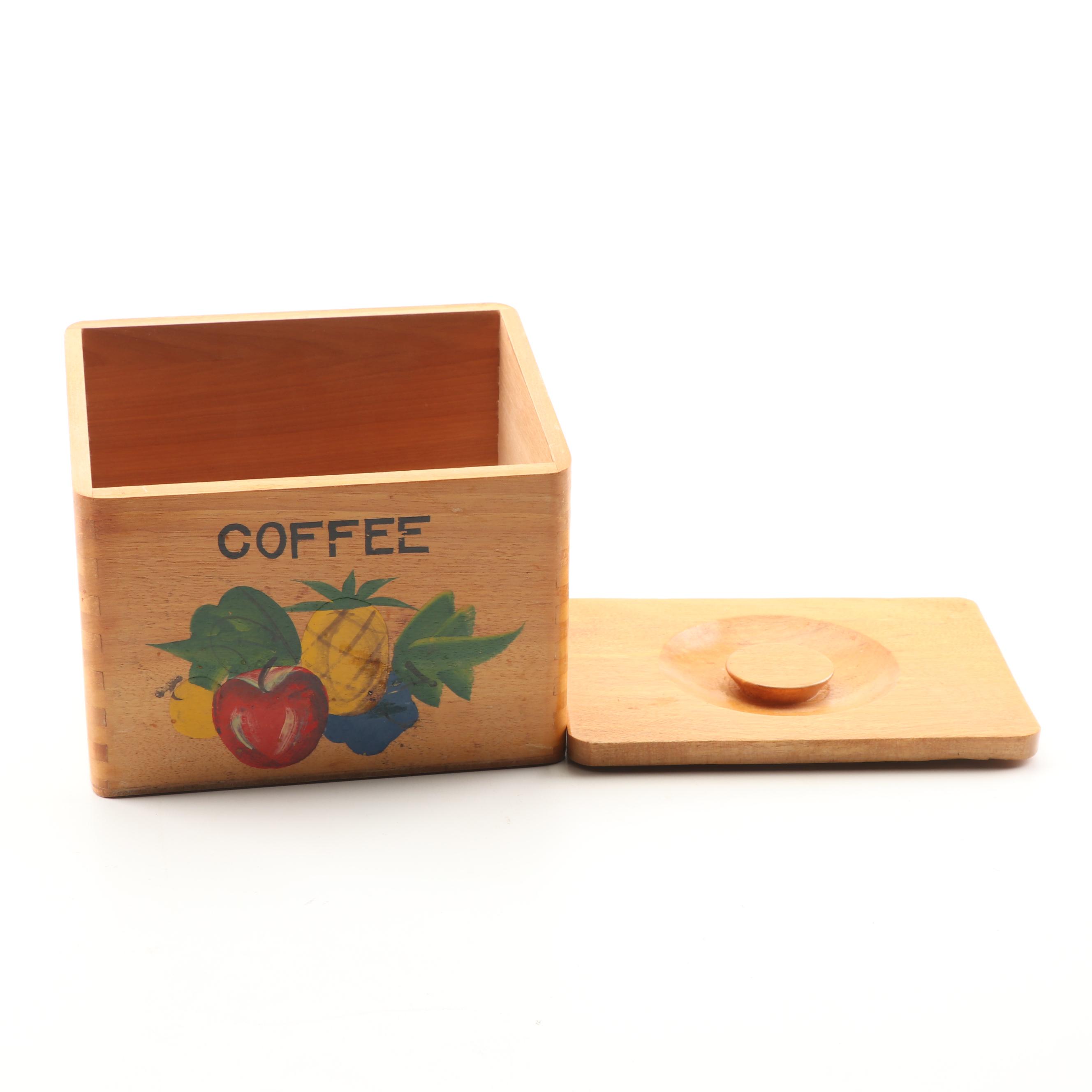 Vintage Ucagco Fruit Motif Wooden Canister Set