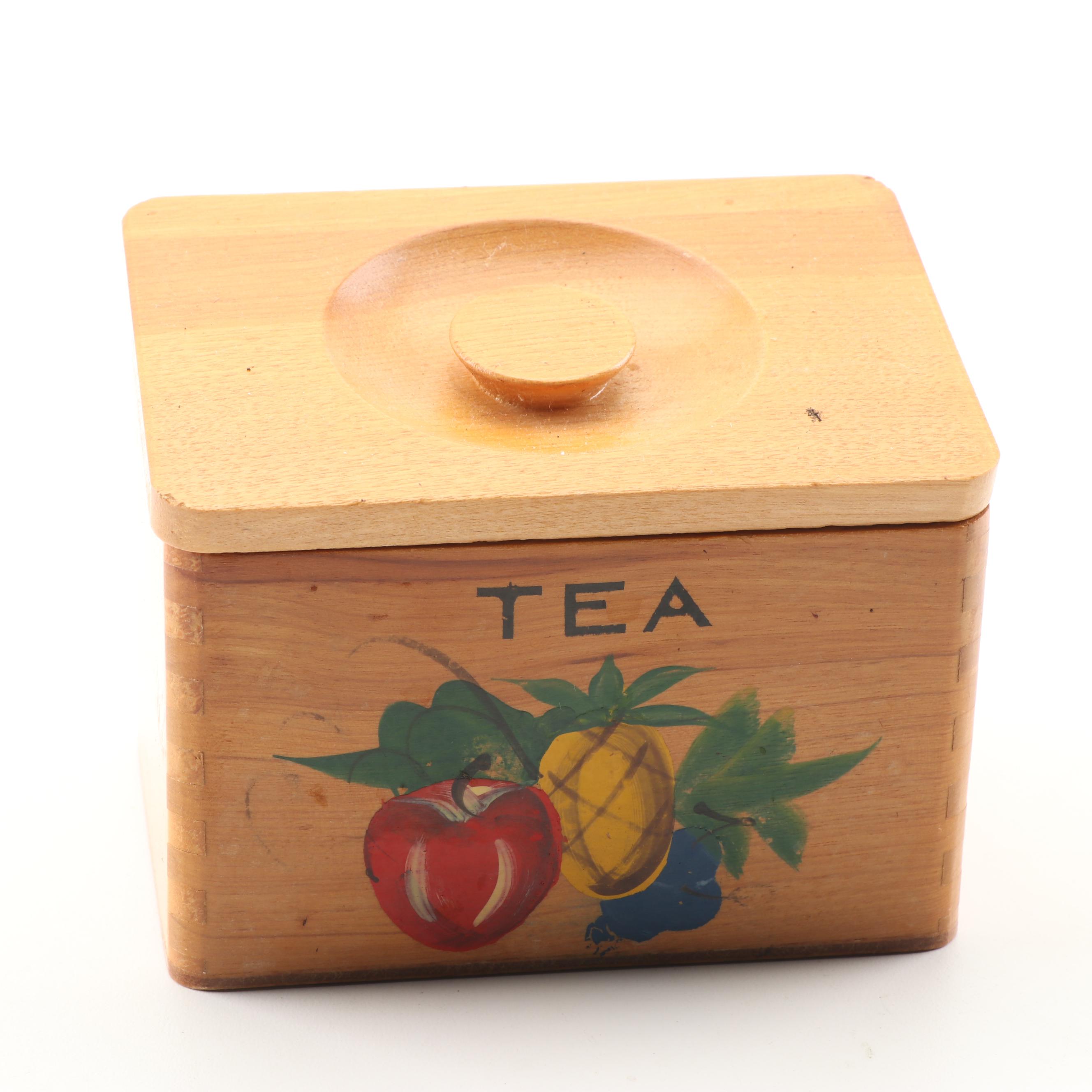 Vintage Ucagco Fruit Motif Wooden Canister Set