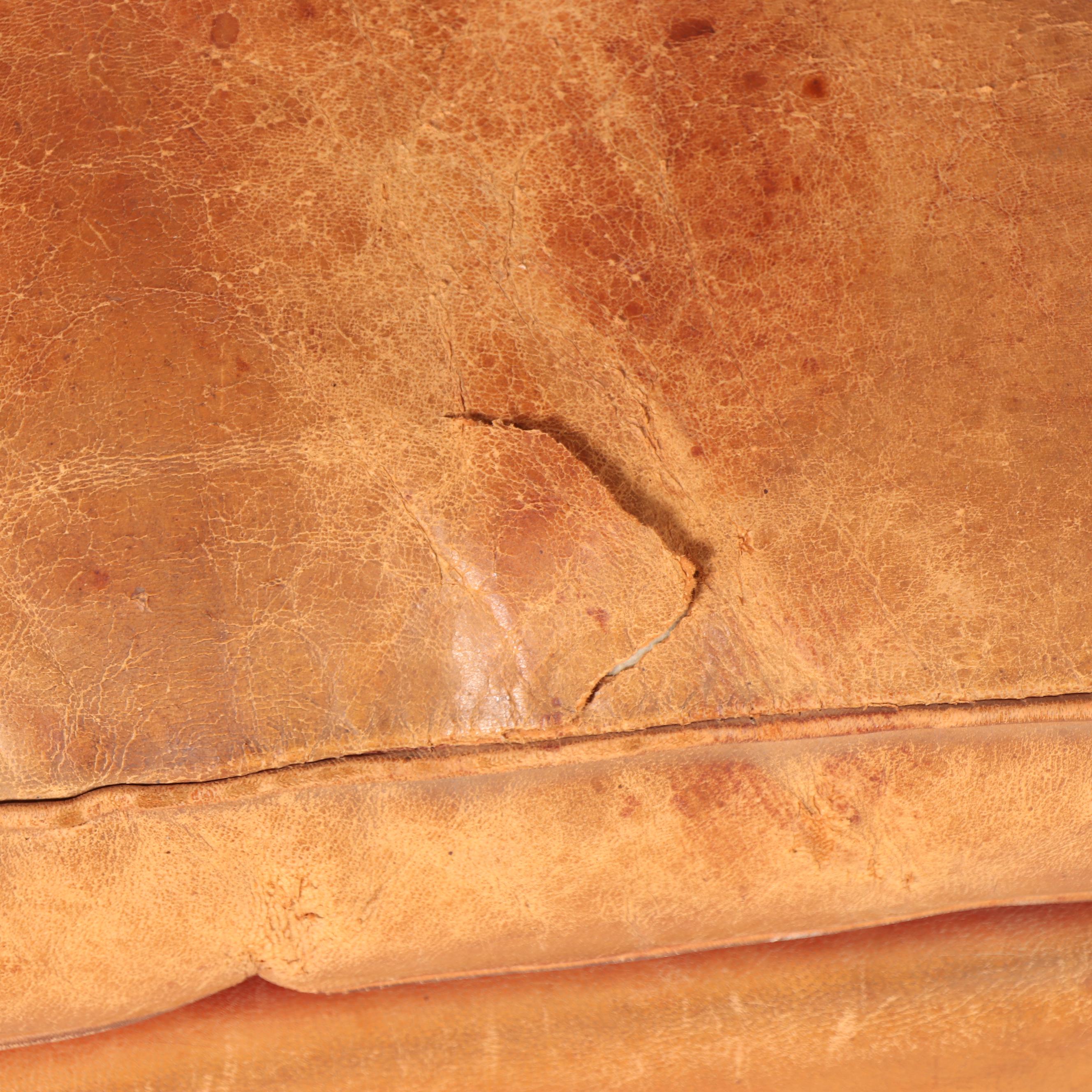 Louis XIII Style Leather Armchair & Turtle Top Wood and Laminate Side Table, 20C