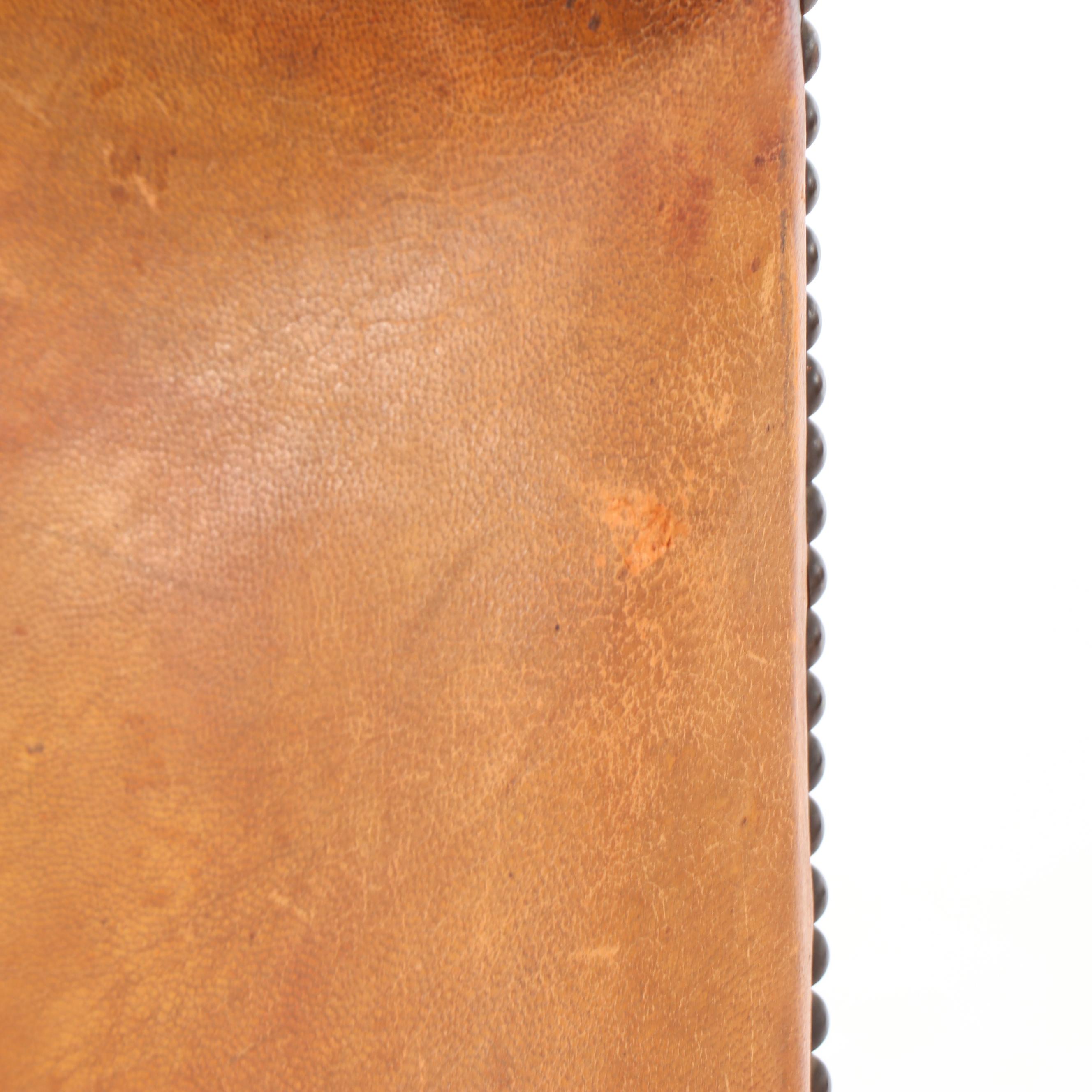 Louis XIII Style Leather Armchair & Turtle Top Wood and Laminate Side Table, 20C