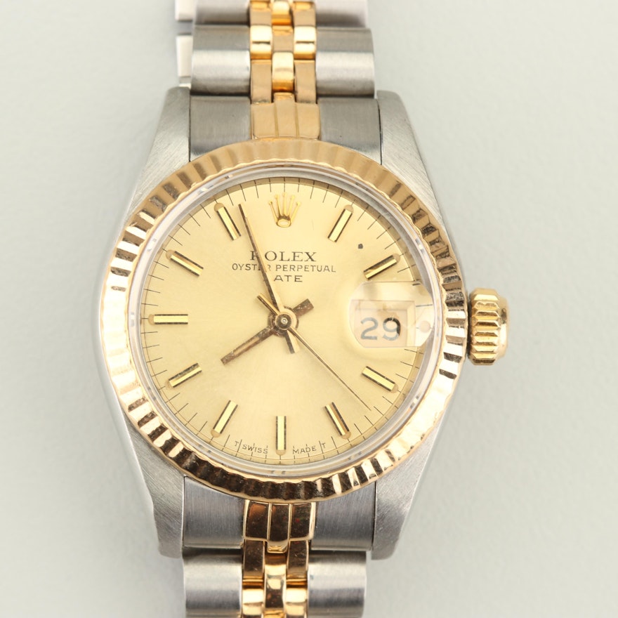 Vintage Rolex Oyster Perpetual Stainless Steel and 18K Yellow Gold Wristwatch