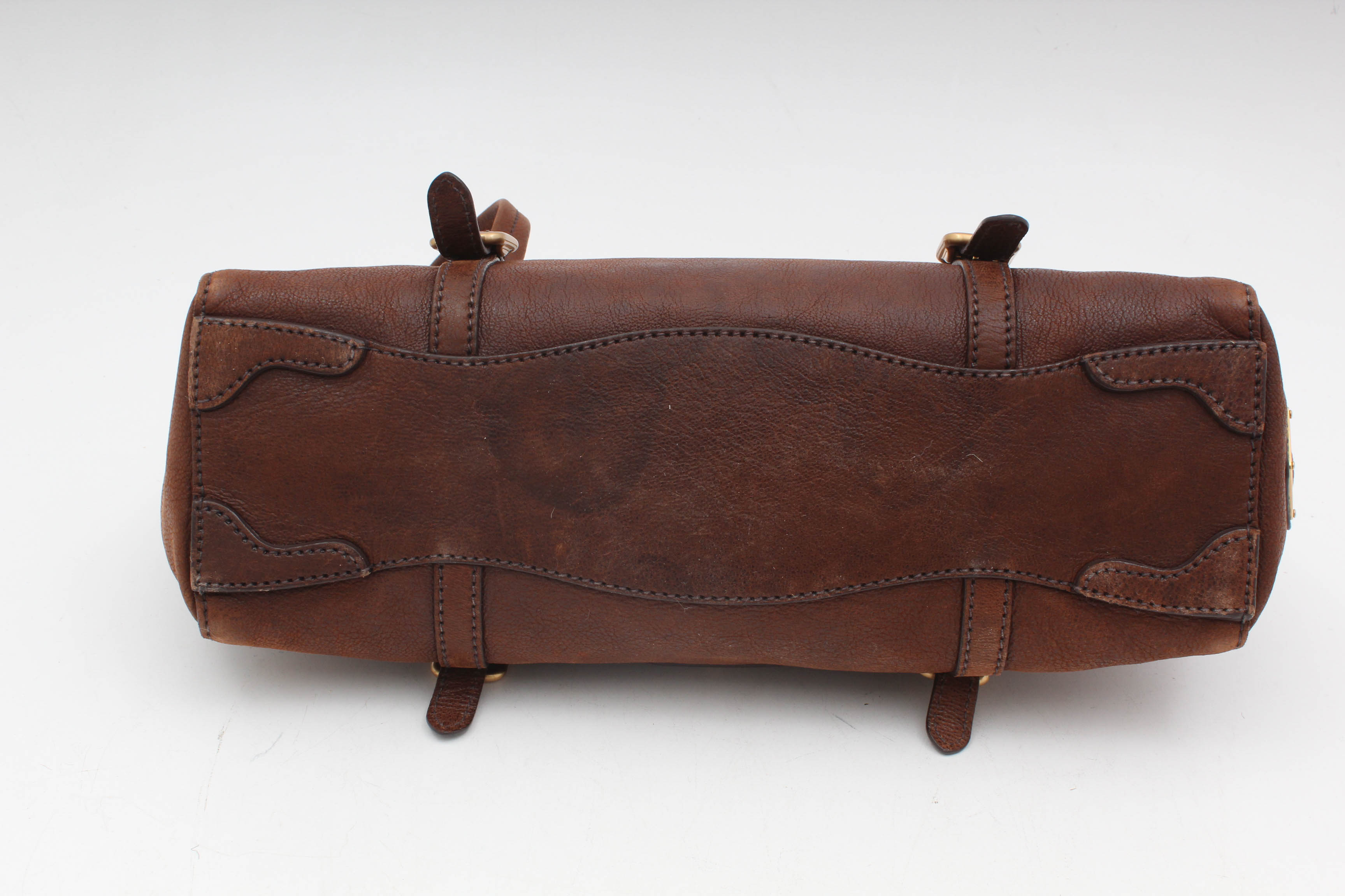 Prada Brown Leather Foldover Pushlock Shoulder Bag