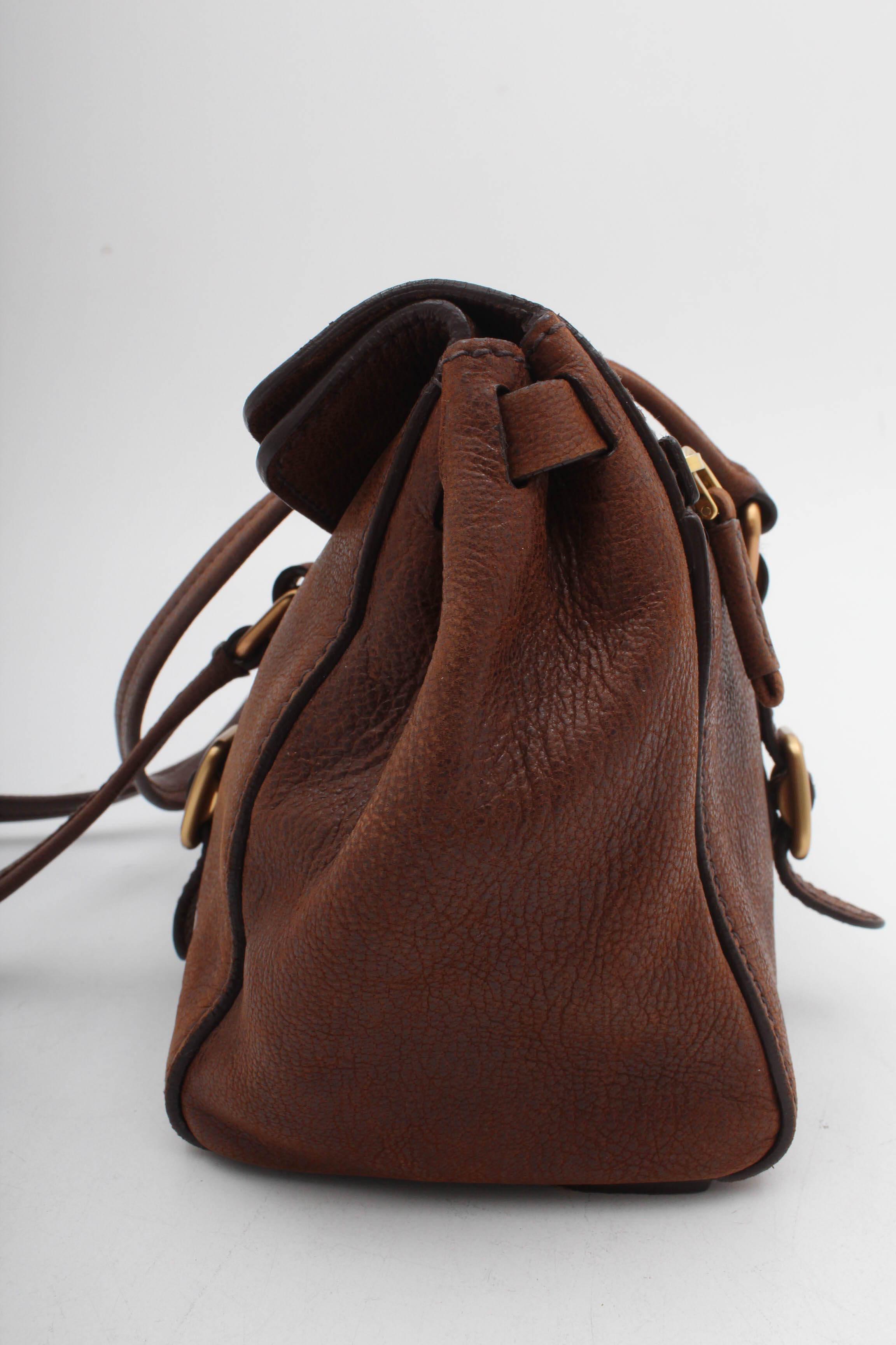Prada Brown Leather Foldover Pushlock Shoulder Bag