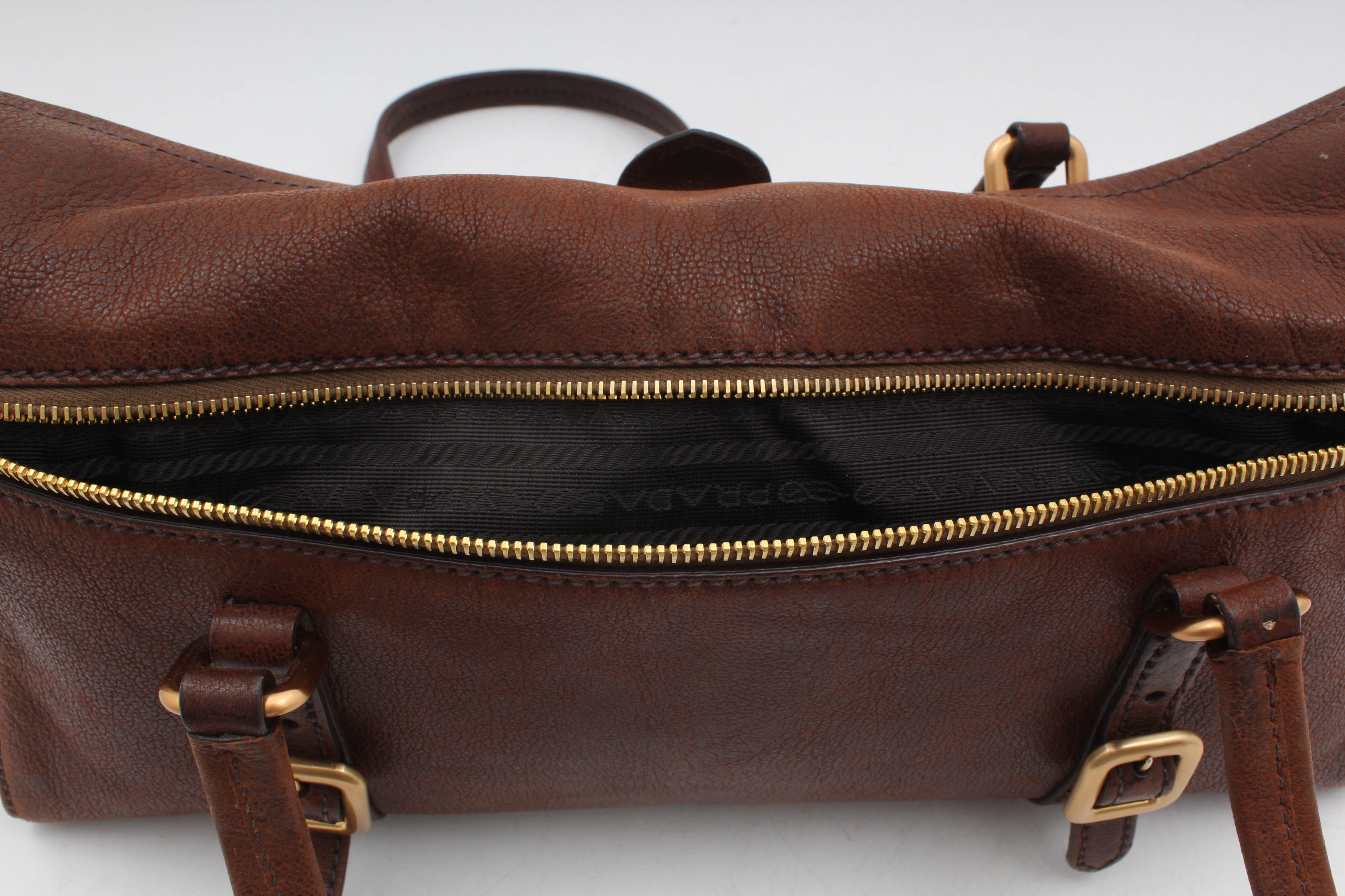 Prada Brown Leather Foldover Pushlock Shoulder Bag