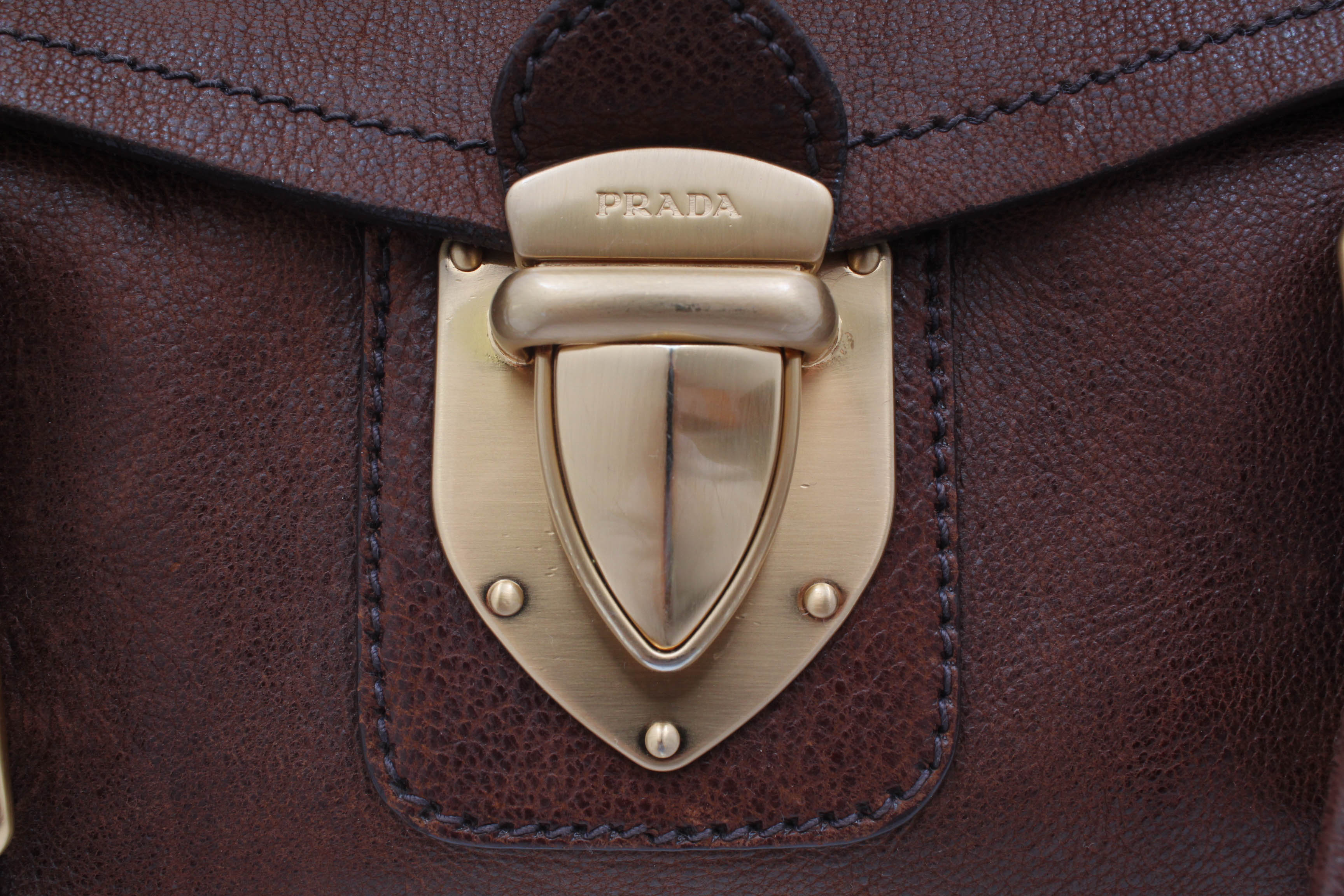 Prada Brown Leather Foldover Pushlock Shoulder Bag