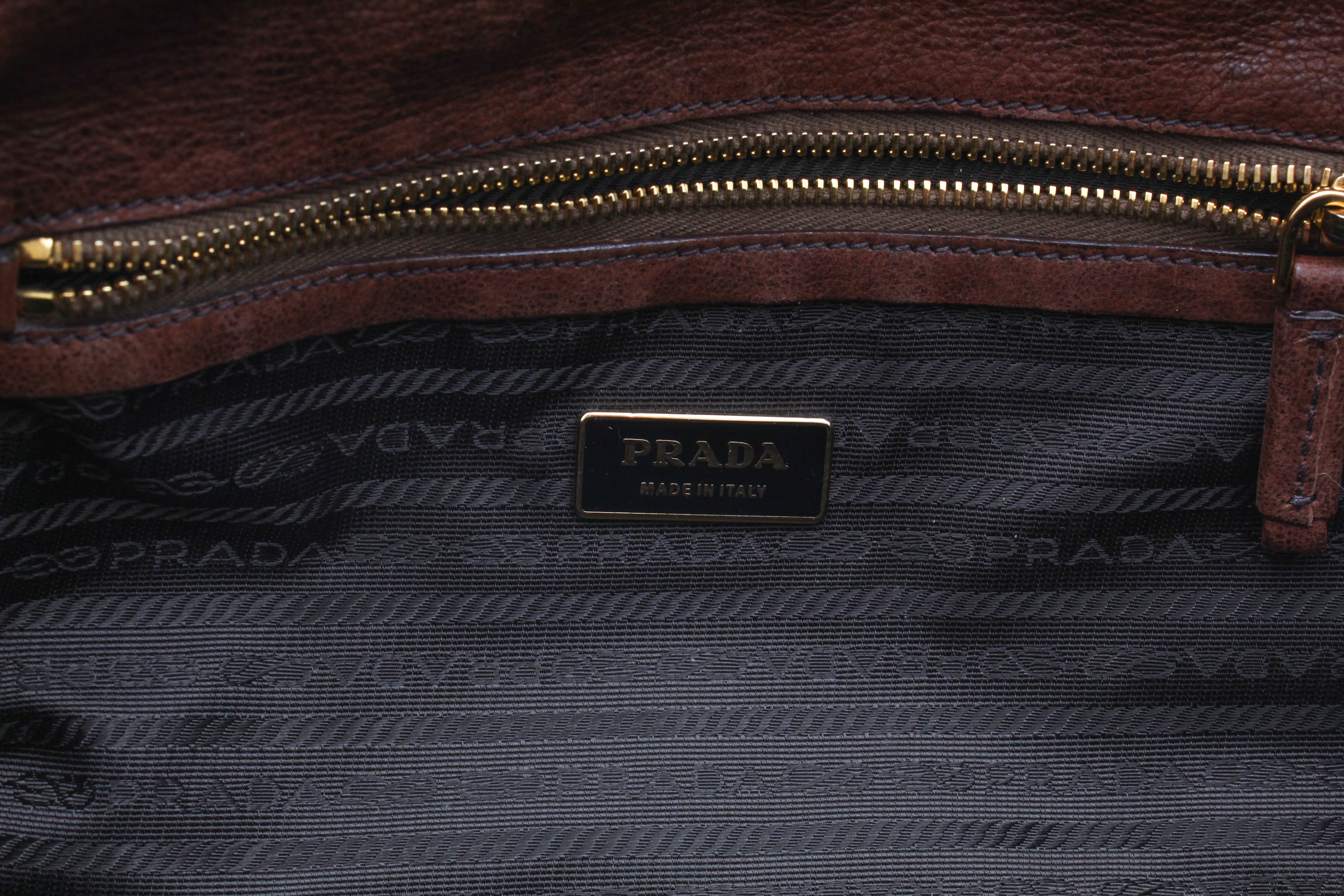 Prada Brown Leather Foldover Pushlock Shoulder Bag