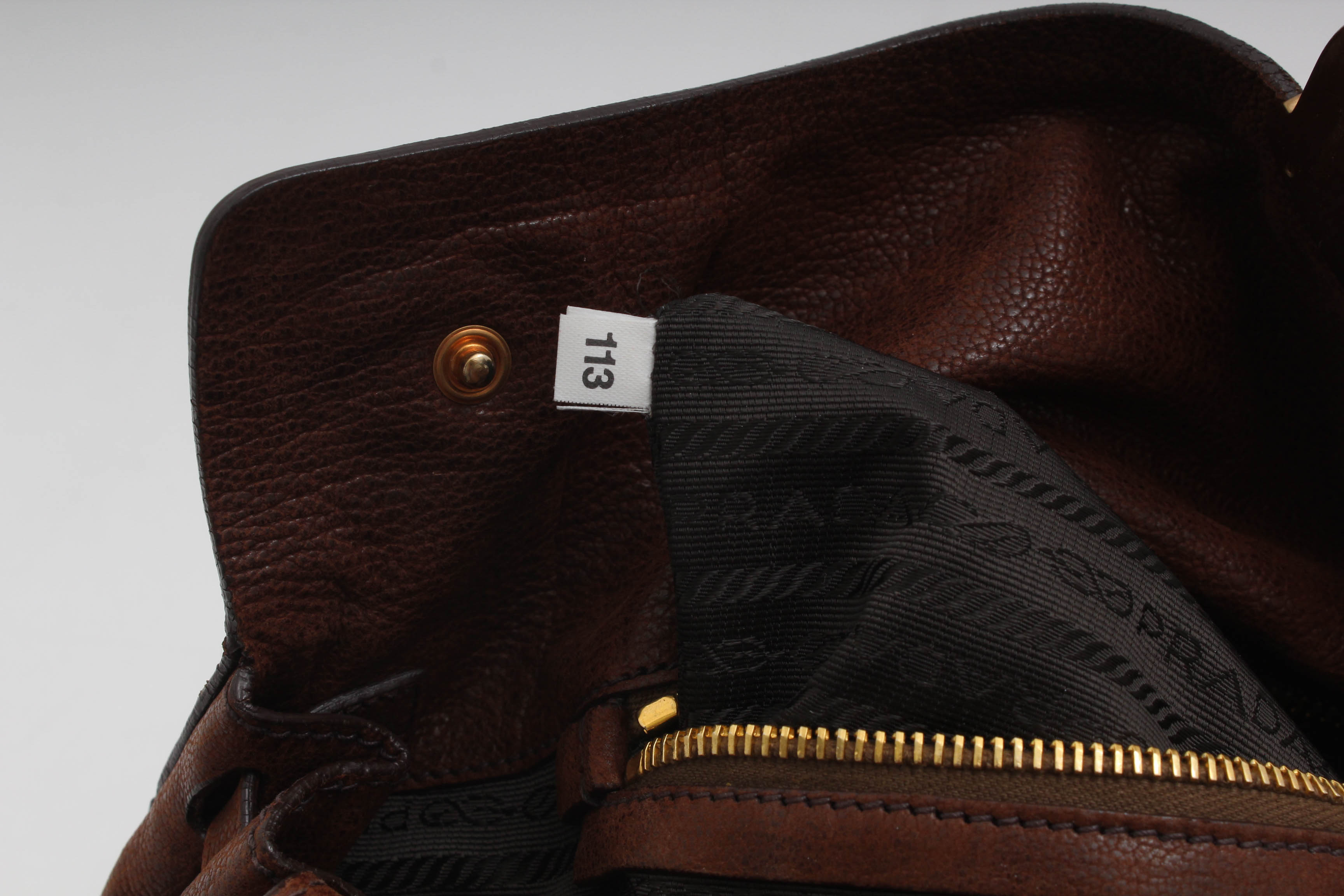 Prada Brown Leather Foldover Pushlock Shoulder Bag