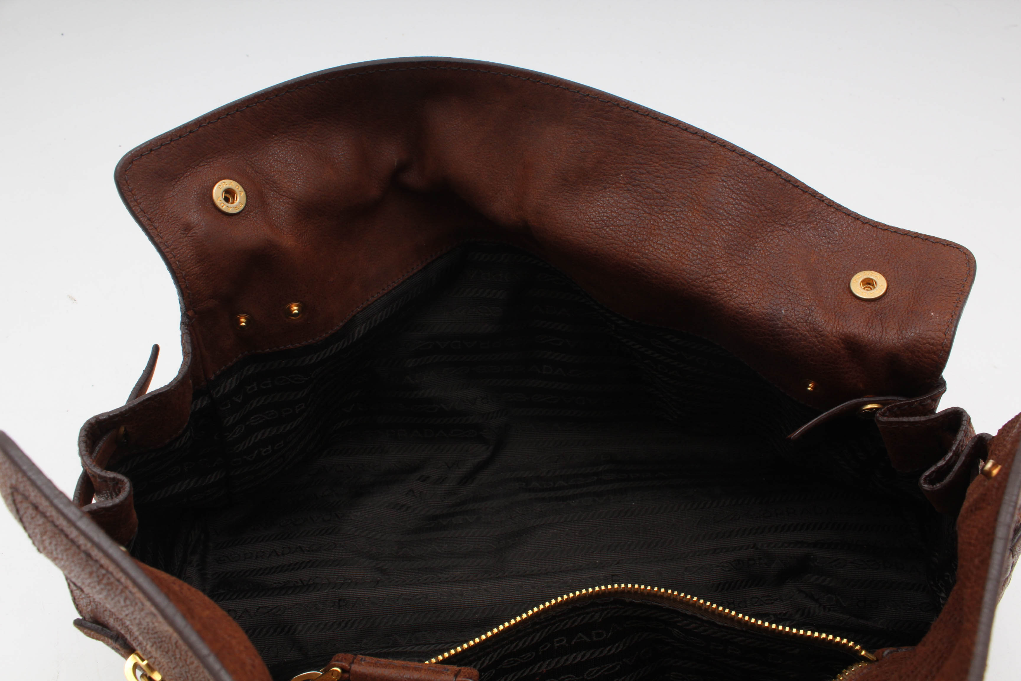 Prada Brown Leather Foldover Pushlock Shoulder Bag