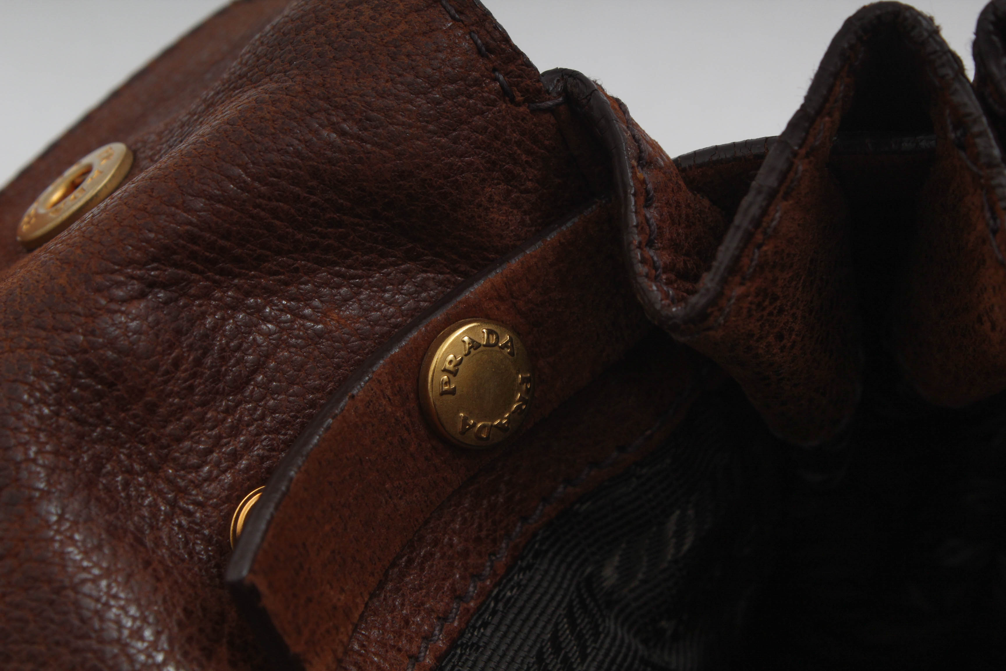 Prada Brown Leather Foldover Pushlock Shoulder Bag