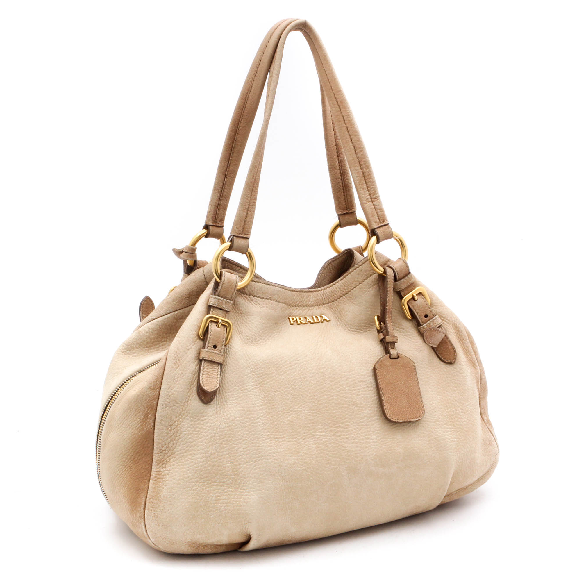 PRADA Cervo Antik Deerskin Sacca 2 Manici Hobo Bag in Quarzo Sfumato