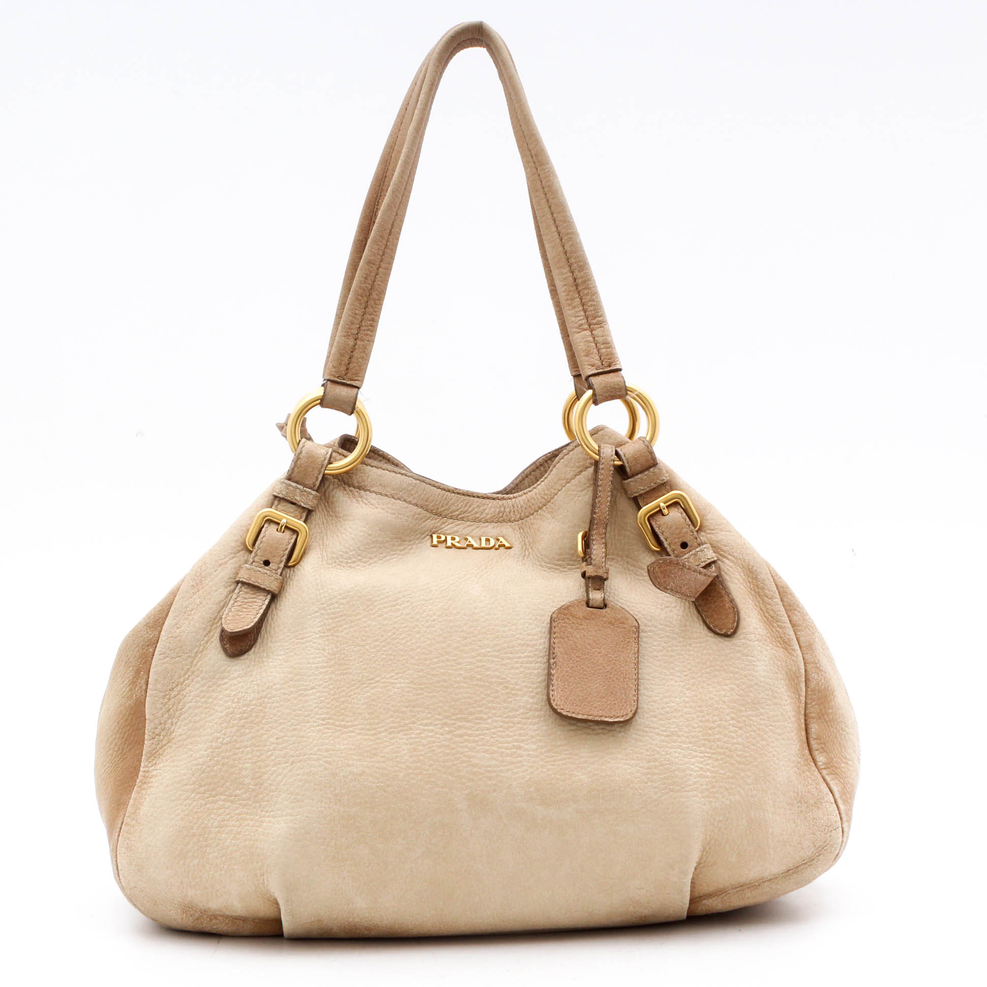 PRADA Cervo Antik Deerskin Sacca 2 Manici Hobo Bag in Quarzo Sfumato