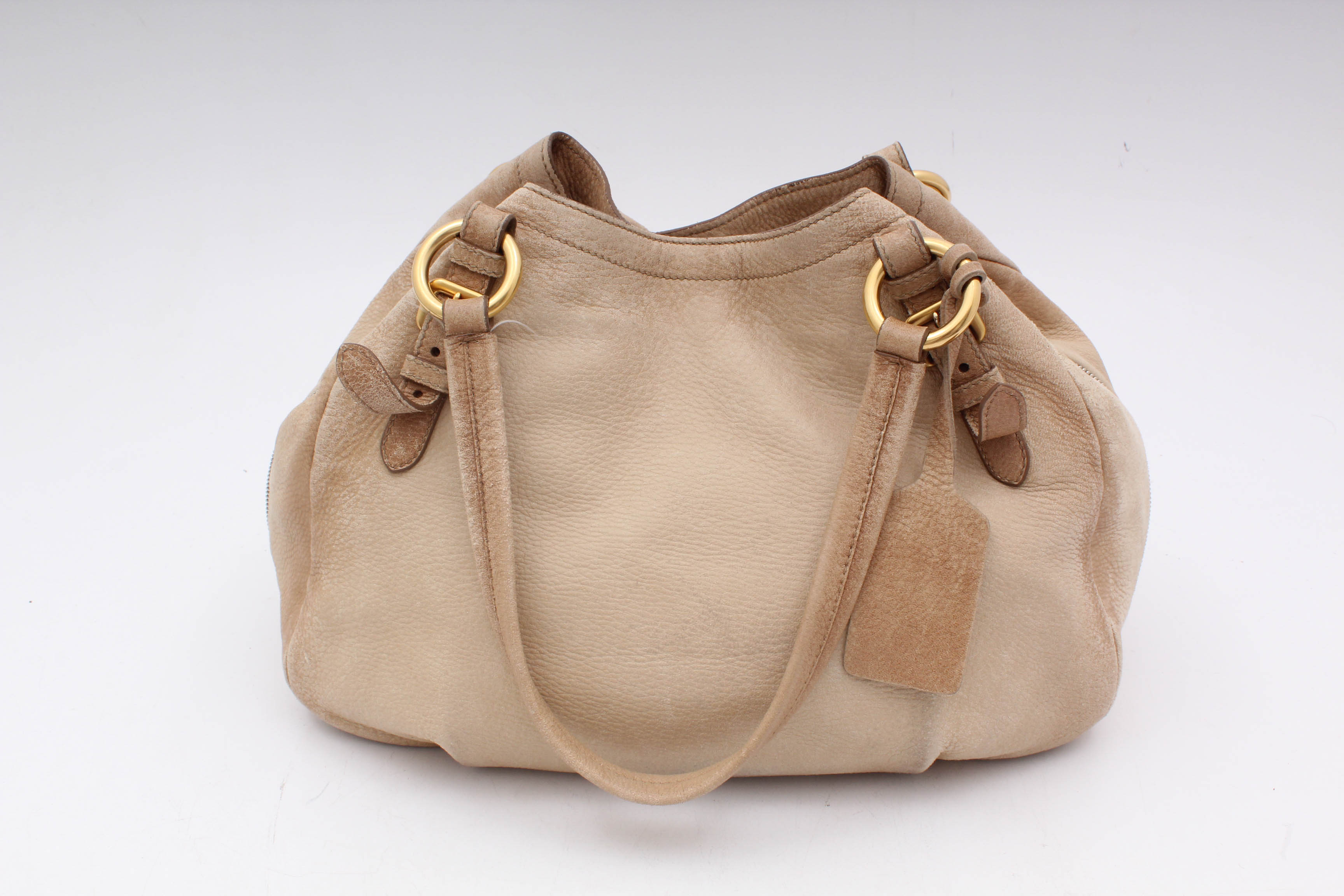 PRADA Cervo Antik Deerskin Sacca 2 Manici Hobo Bag in Quarzo Sfumato