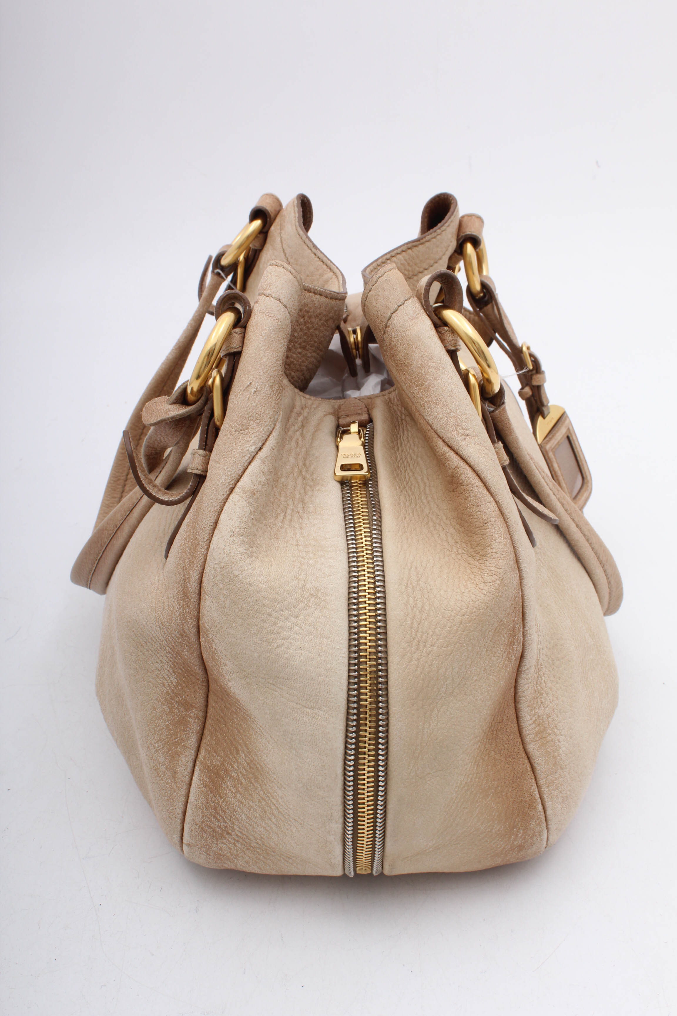 PRADA Cervo Antik Deerskin Sacca 2 Manici Hobo Bag in Quarzo Sfumato