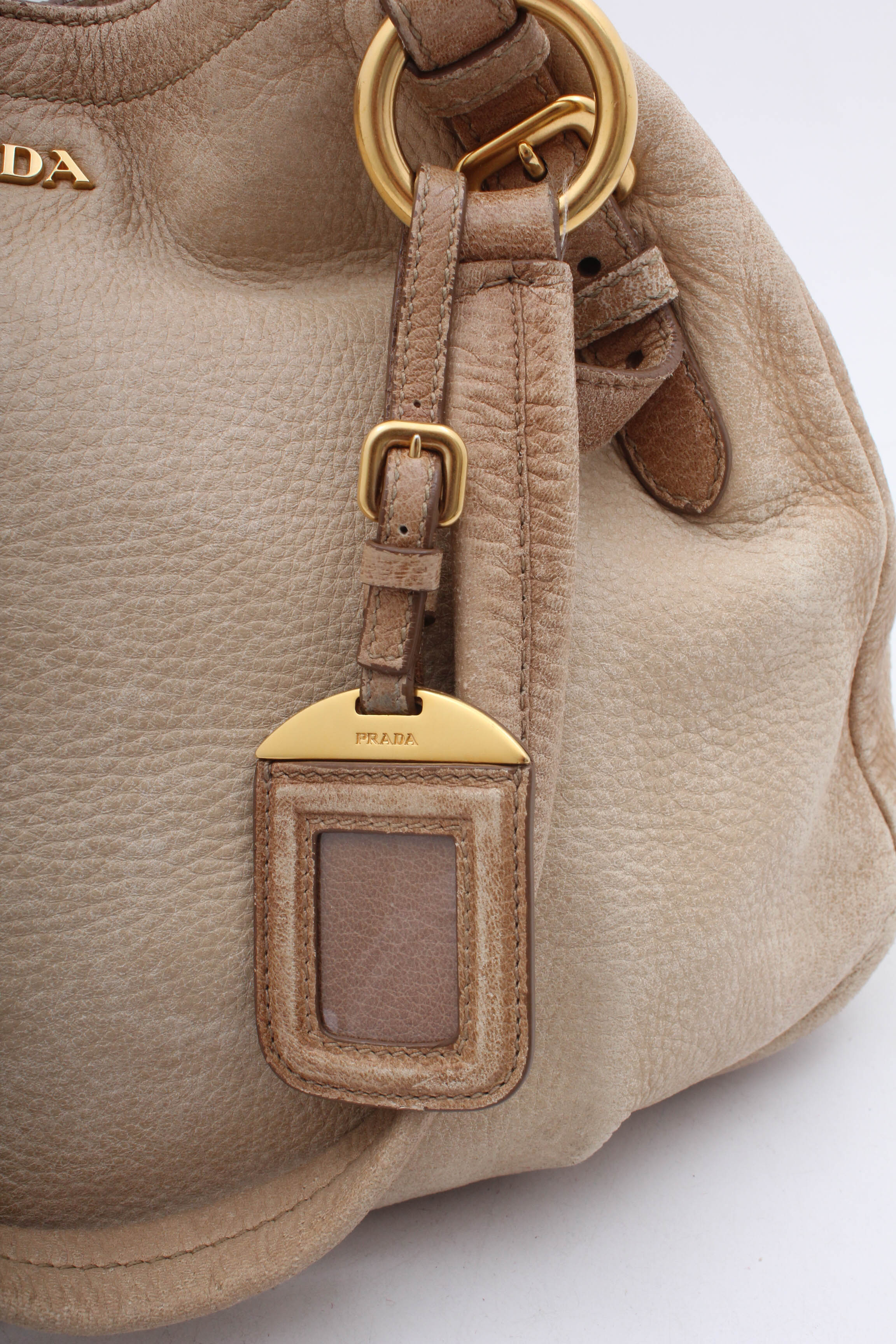 PRADA Cervo Antik Deerskin Sacca 2 Manici Hobo Bag in Quarzo Sfumato