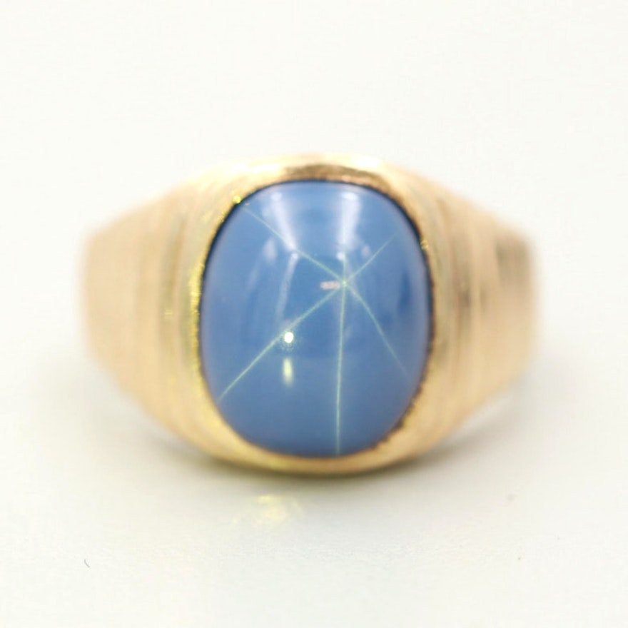 10K Yellow Gold Synthetic Star Sapphire Ring