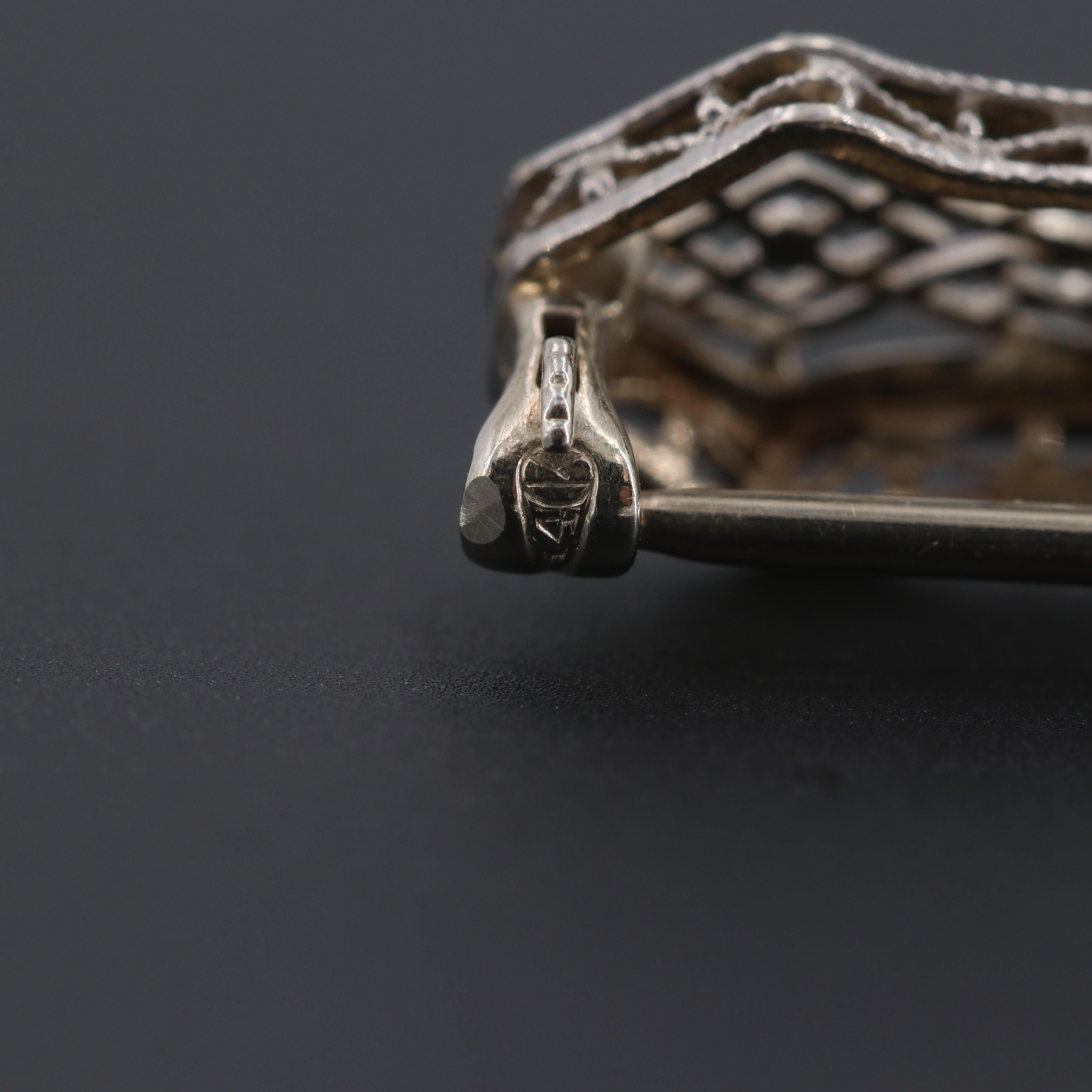 Edwardian Platinum and 14K White Gold Diamond Bar Brooch