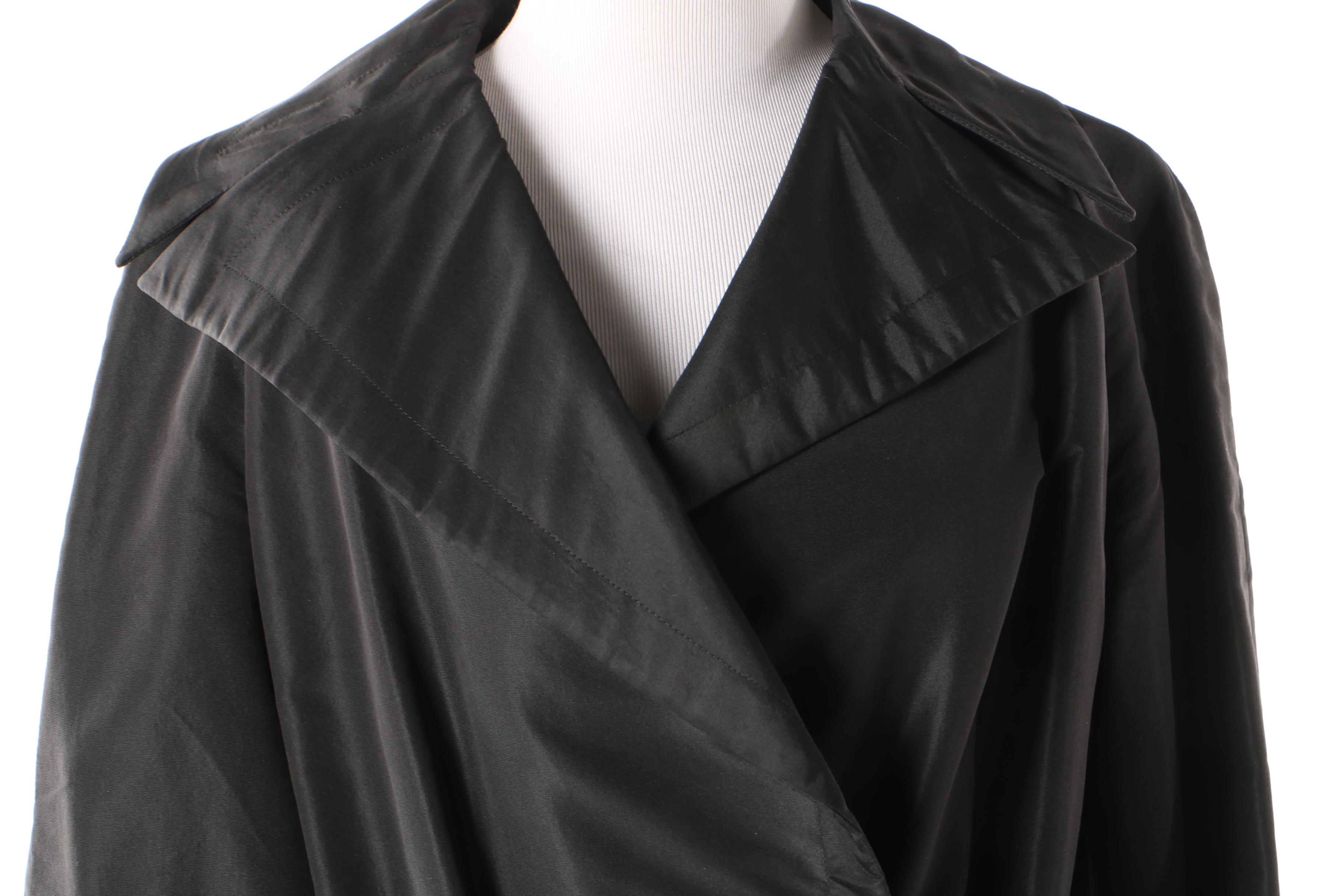 Pauline Trigère Black Polyester Rain Coat, Mid to Late 1950s Vintage Couture