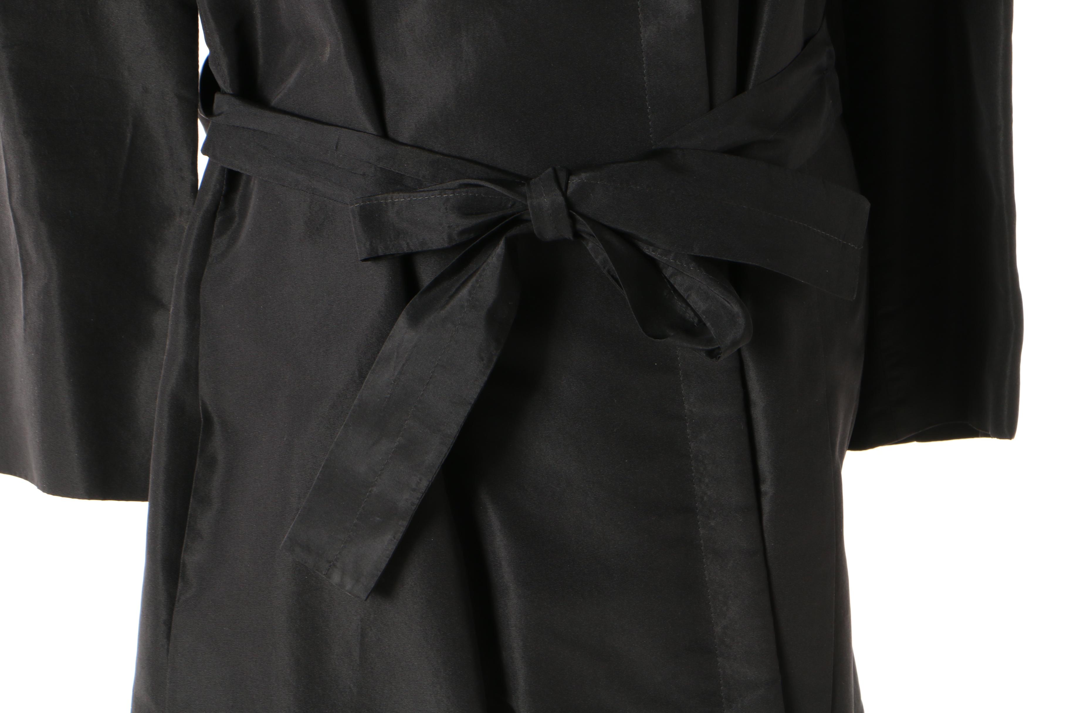 Pauline Trigère Black Polyester Rain Coat, Mid to Late 1950s Vintage Couture