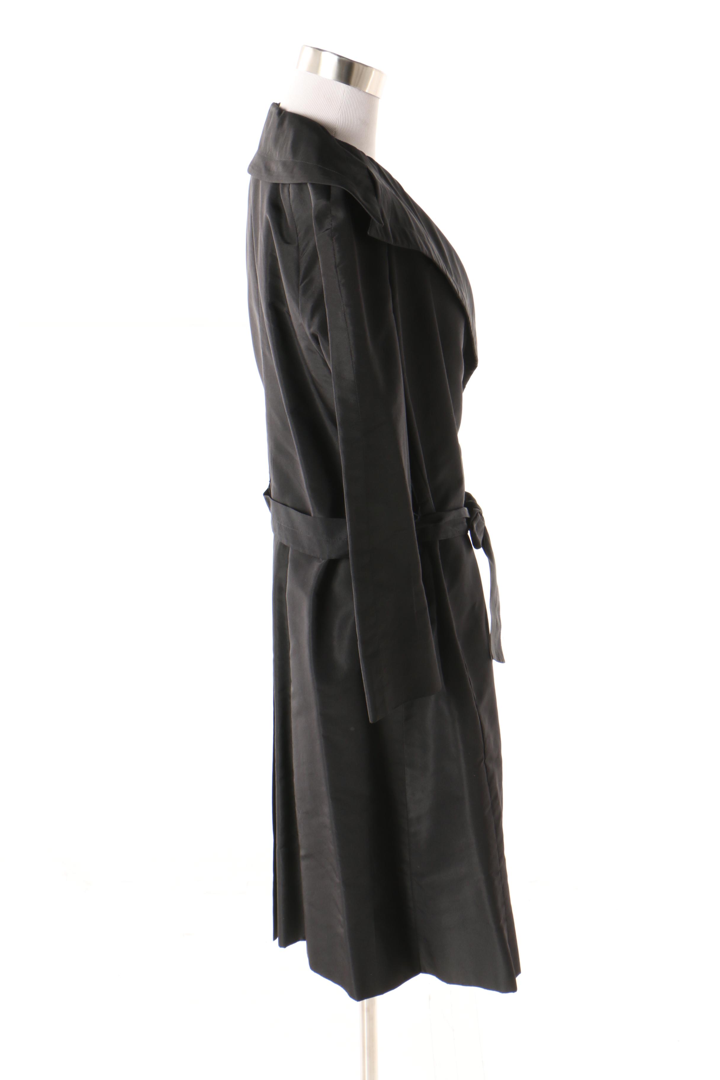 Pauline Trigère Black Polyester Rain Coat, Mid to Late 1950s Vintage Couture