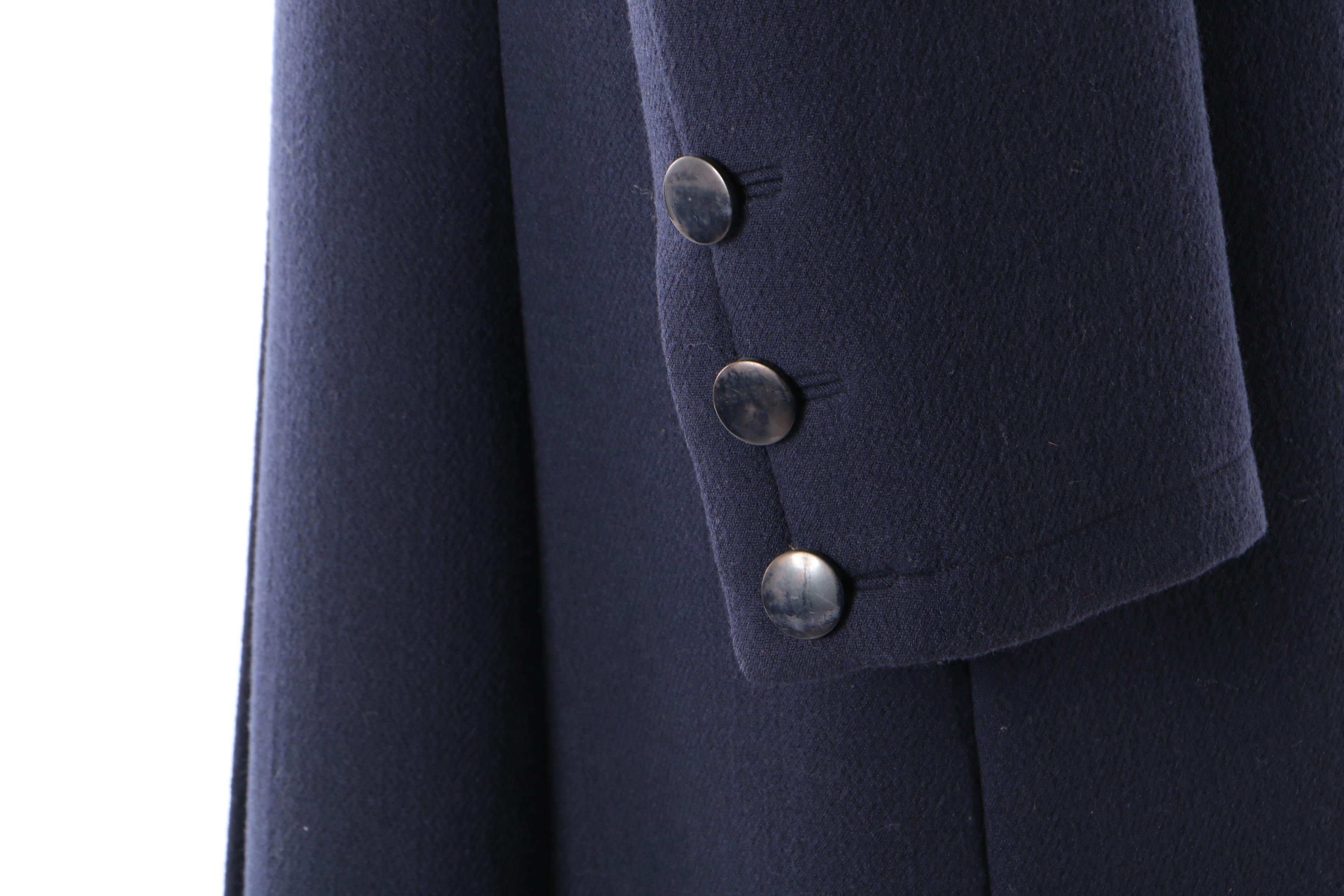 Pauline Trigère Navy Blue Wool Coat, Mid to Late 1950s Vintage Couture