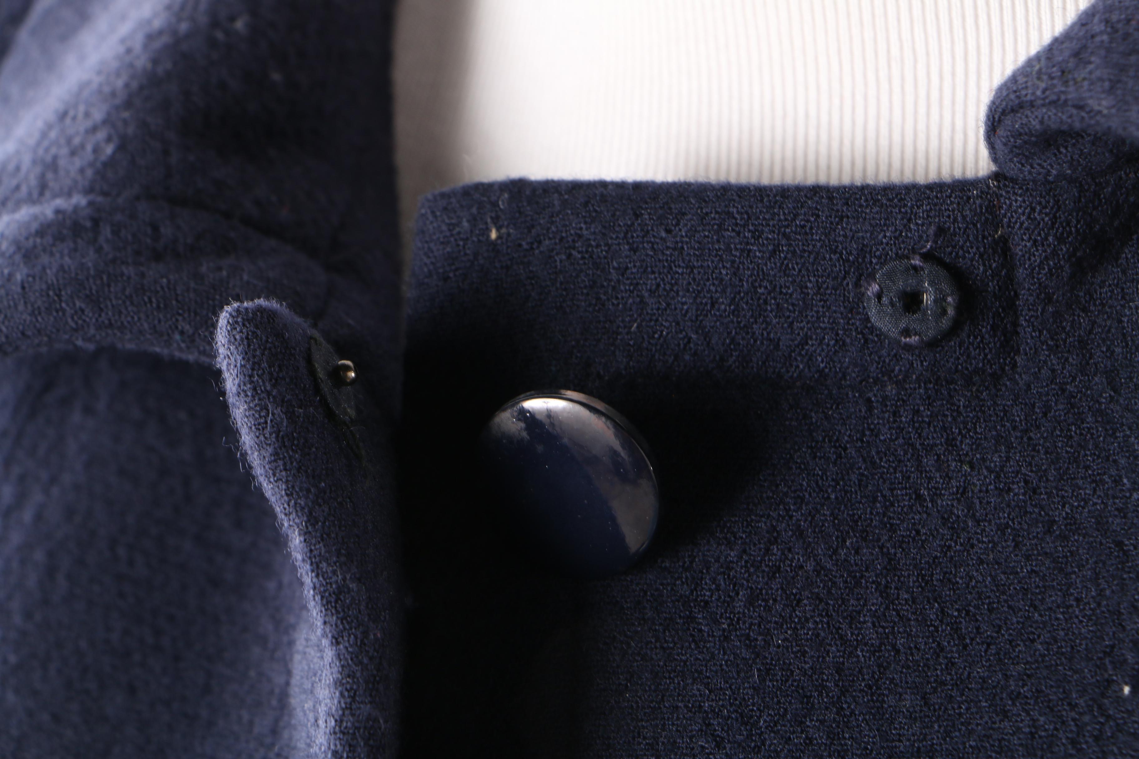 Pauline Trigère Navy Blue Wool Coat, Mid to Late 1950s Vintage Couture