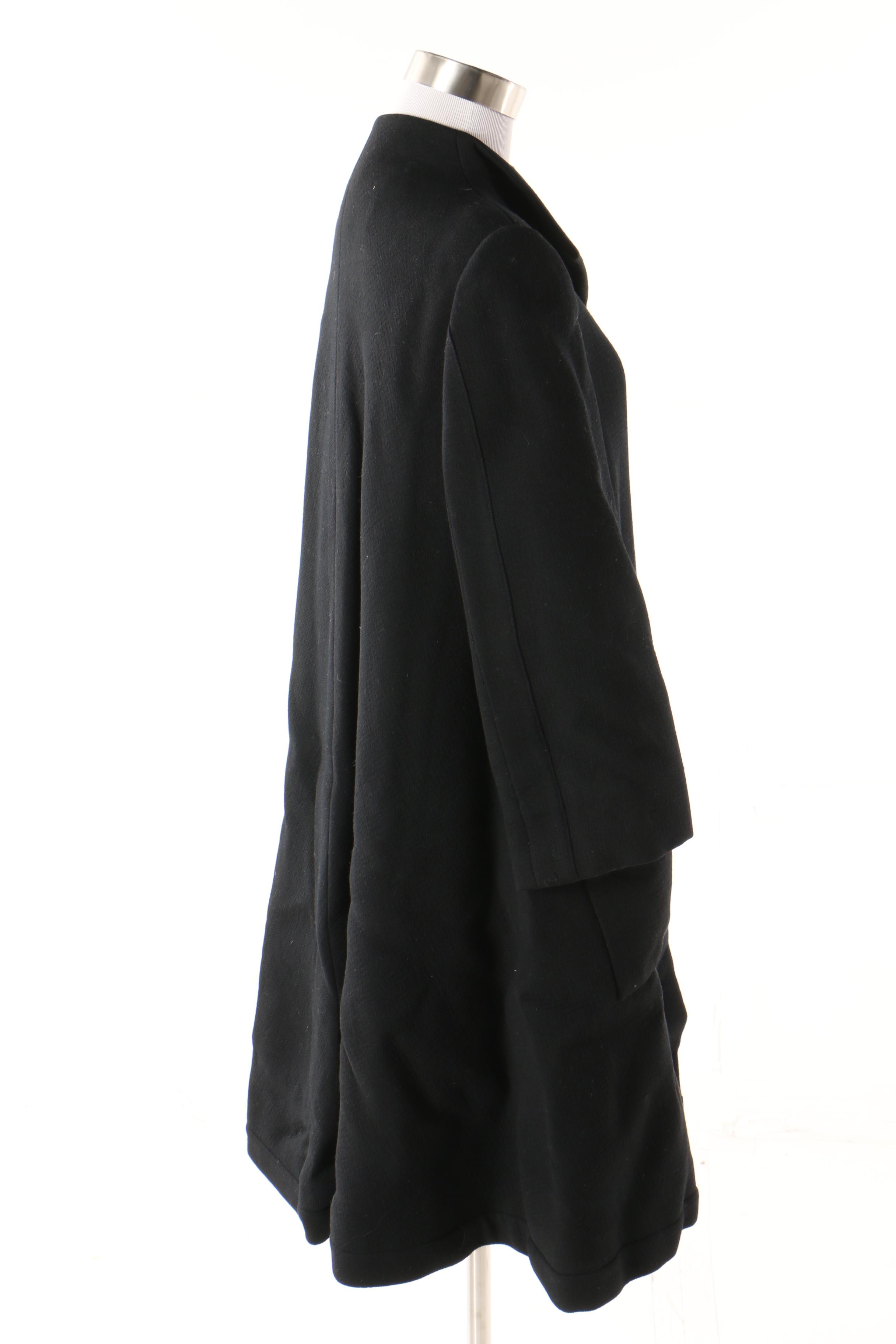 Pauline Trigère Black Wool Swing Coat, Mid to Late 1950s Vintage Couture