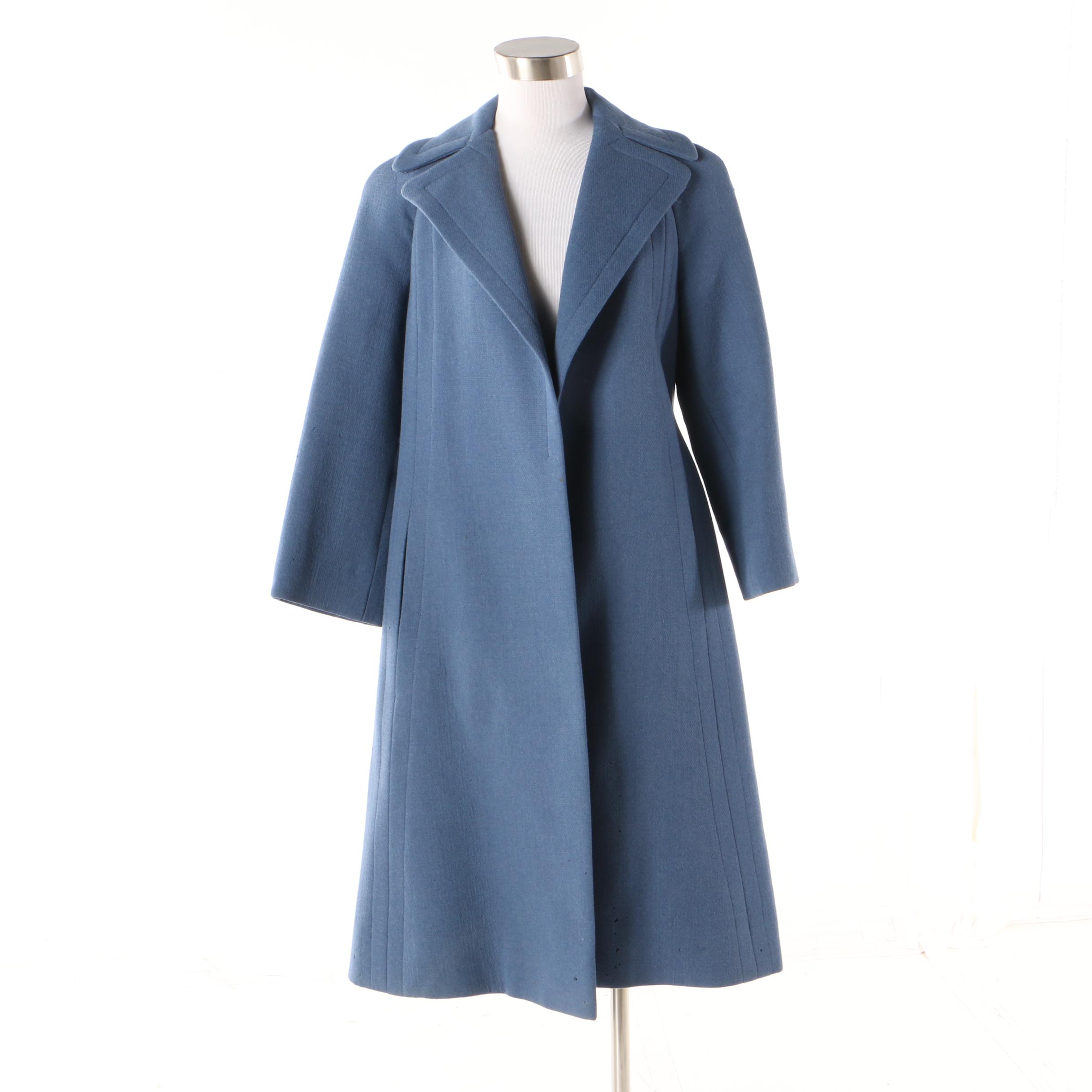 Pauline Trigère Wool Coat in French Blue, Late 1950s Vintage Couture