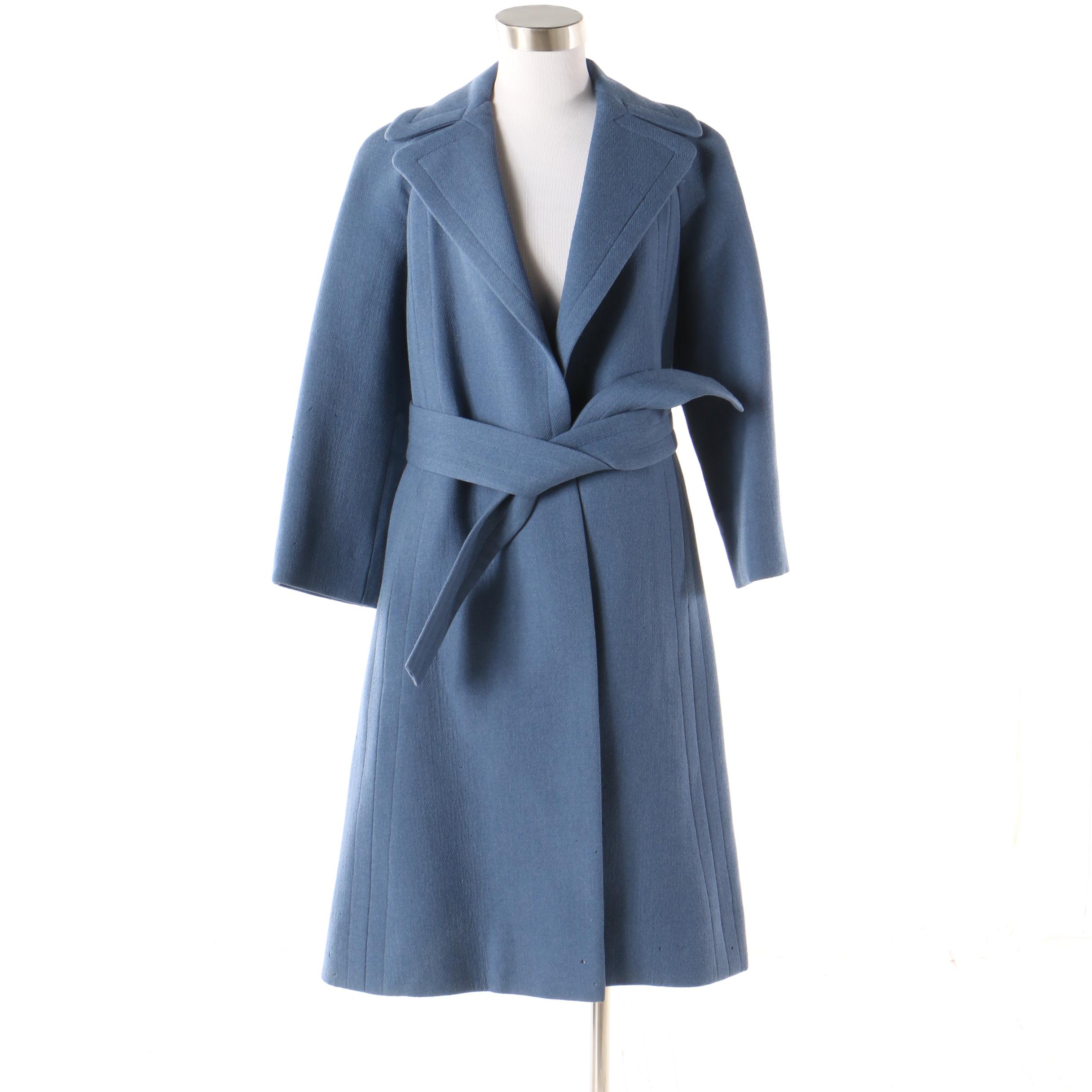 Pauline Trigère Wool Coat in French Blue, Late 1950s Vintage Couture