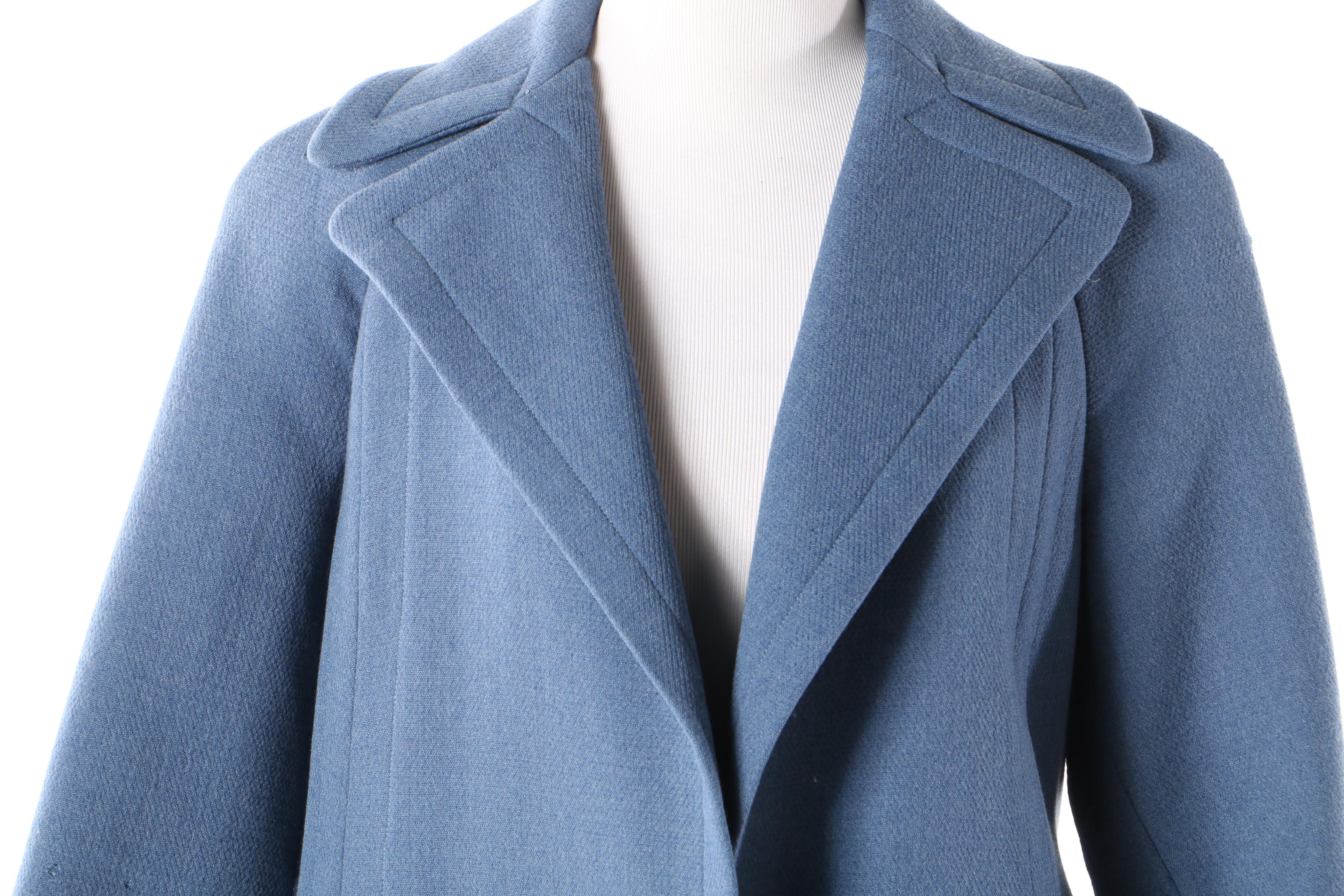 Pauline Trigère Wool Coat in French Blue, Late 1950s Vintage Couture
