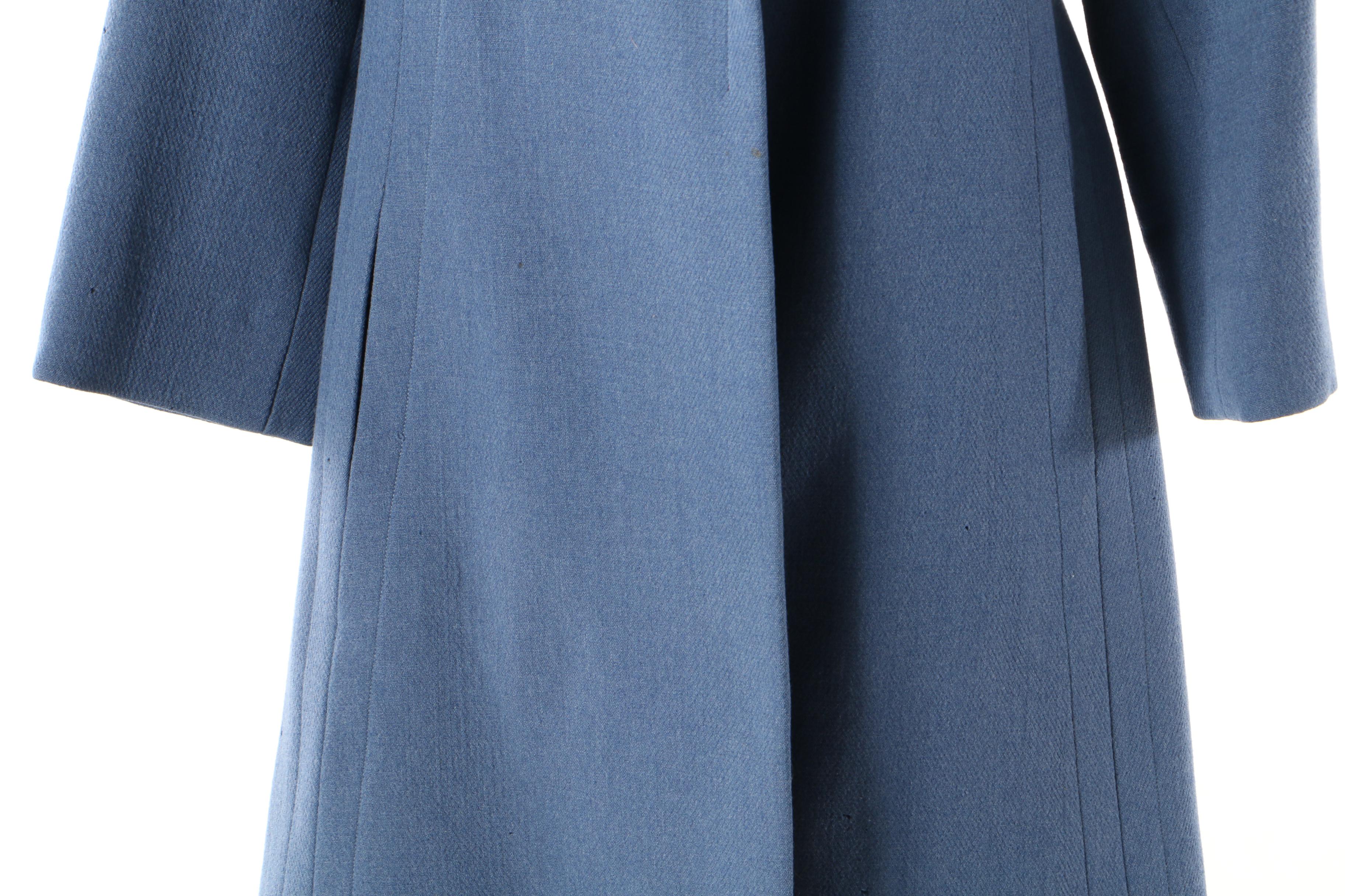 Pauline Trigère Wool Coat in French Blue, Late 1950s Vintage Couture
