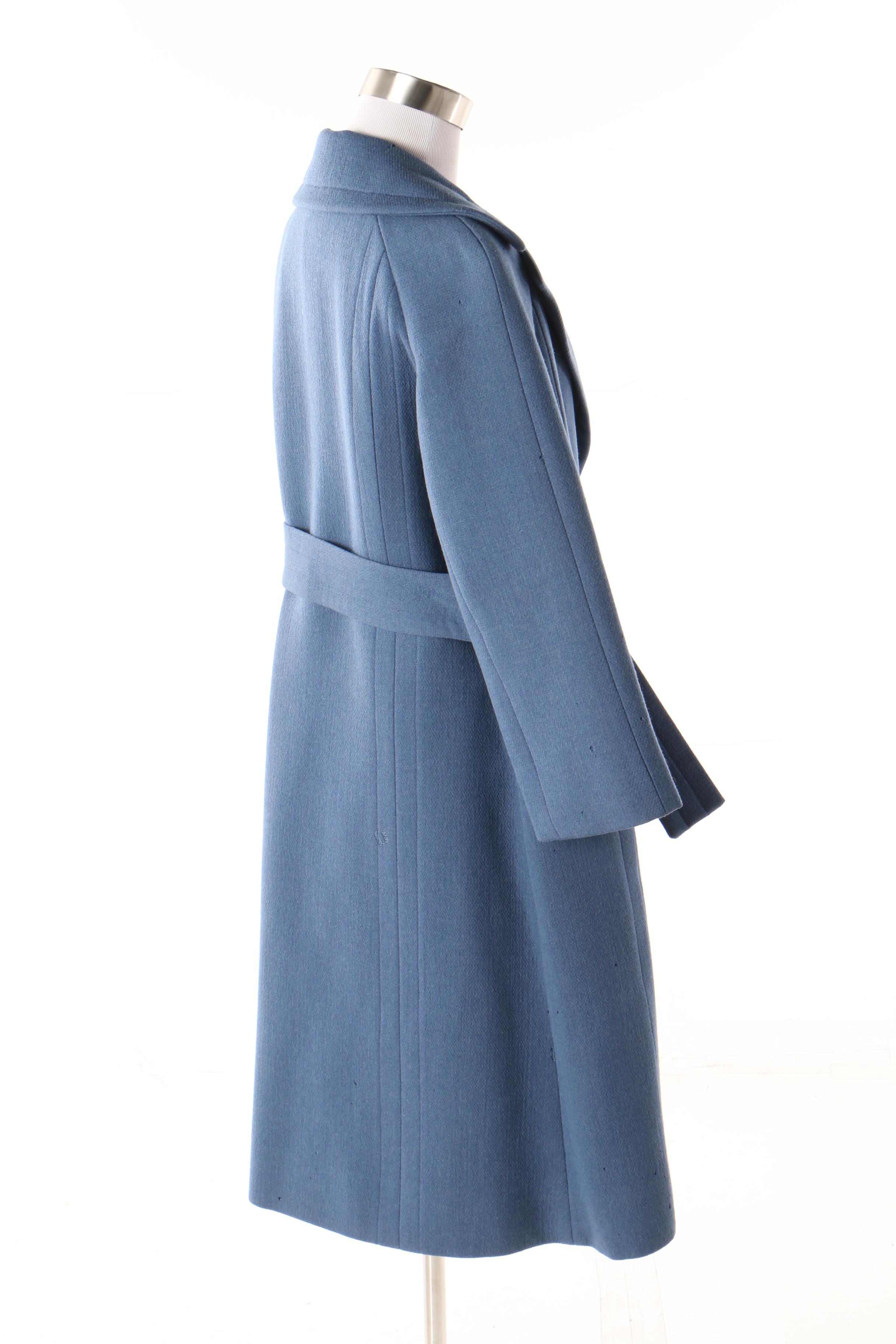 Pauline Trigère Wool Coat in French Blue, Late 1950s Vintage Couture