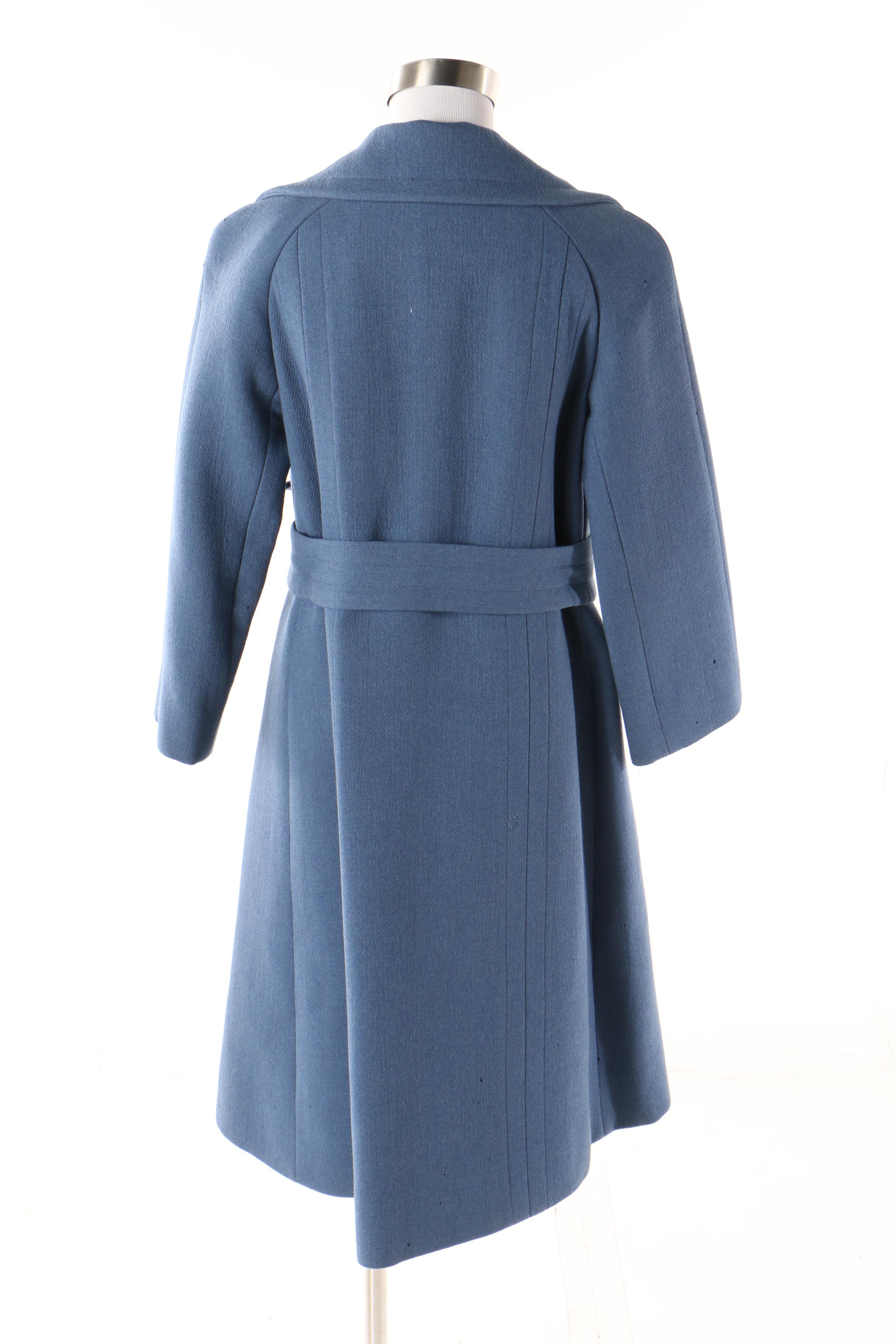 Pauline Trigère Wool Coat in French Blue, Late 1950s Vintage Couture