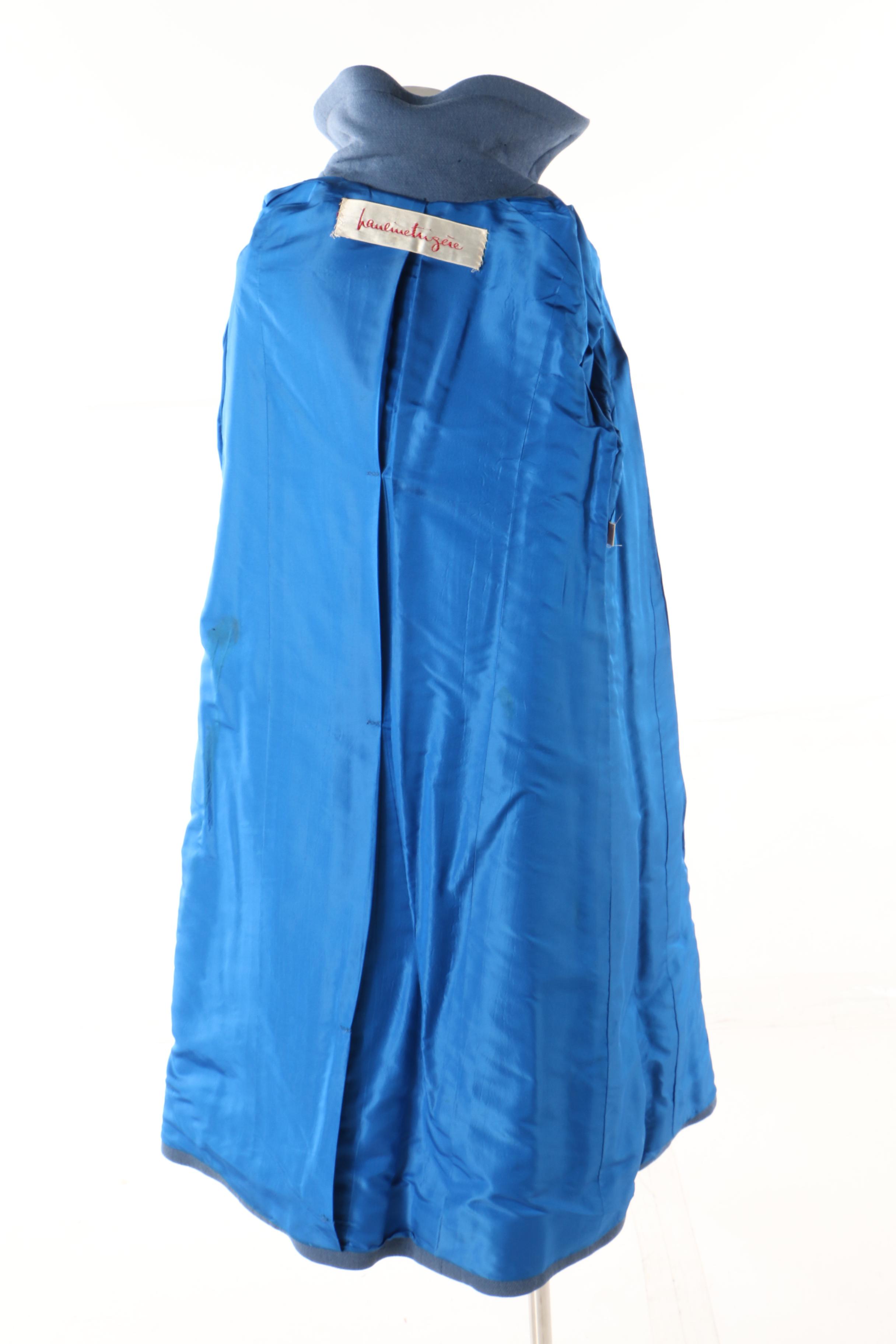 Pauline Trigère Wool Coat in French Blue, Late 1950s Vintage Couture