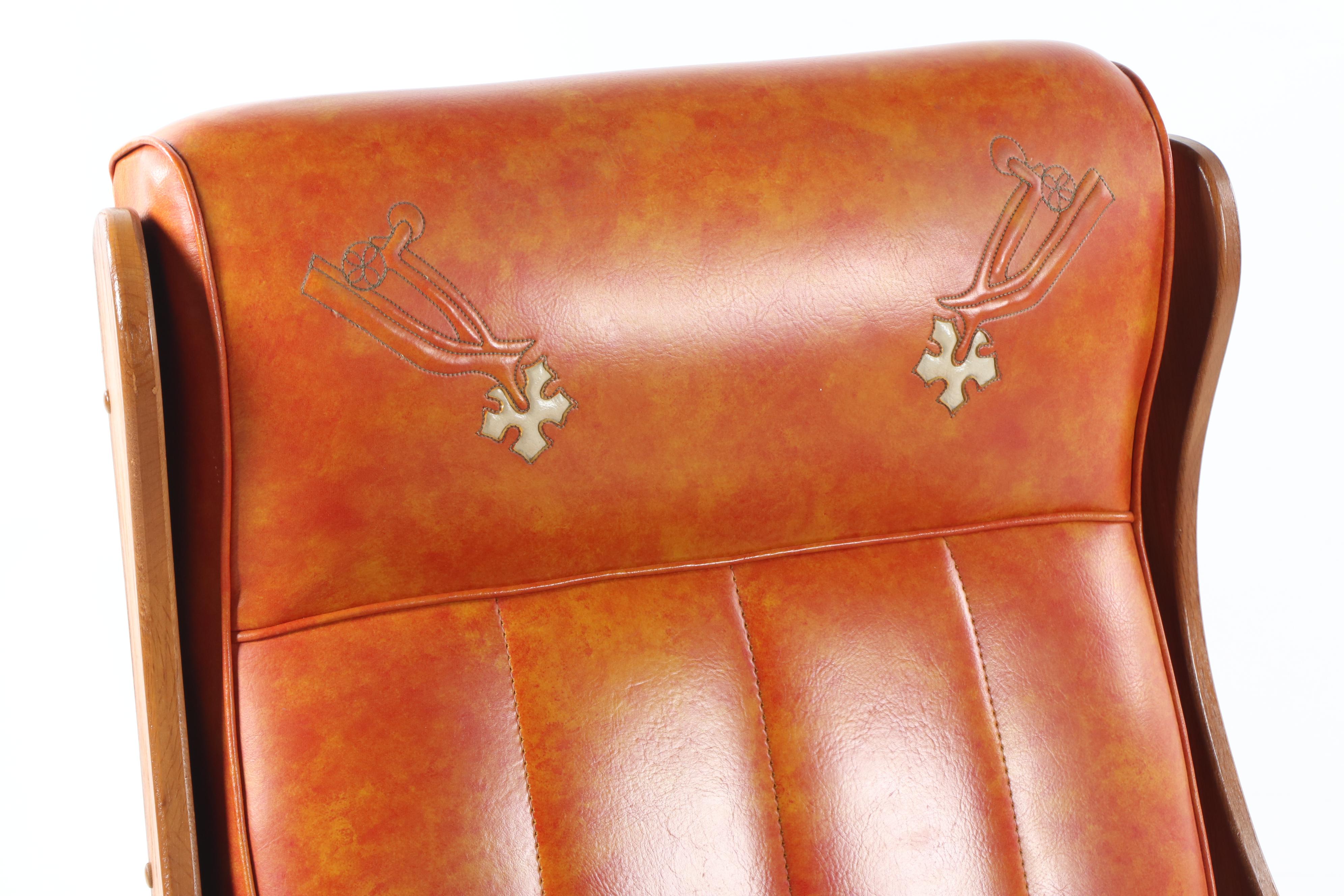 Wagon Wheel Motif Vinyl Upholstered Platform Rocker, Mid-20th Century