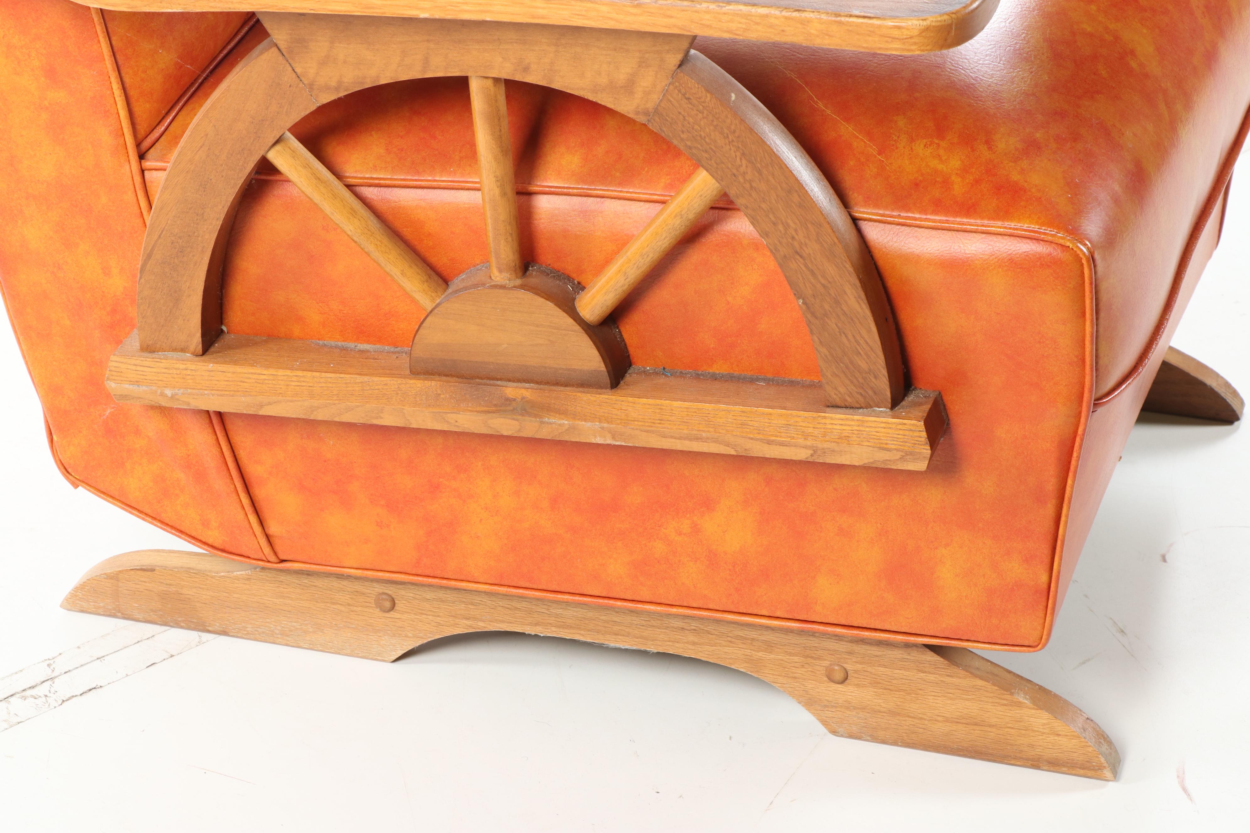 Wagon Wheel Motif Vinyl Upholstered Platform Rocker, Mid-20th Century