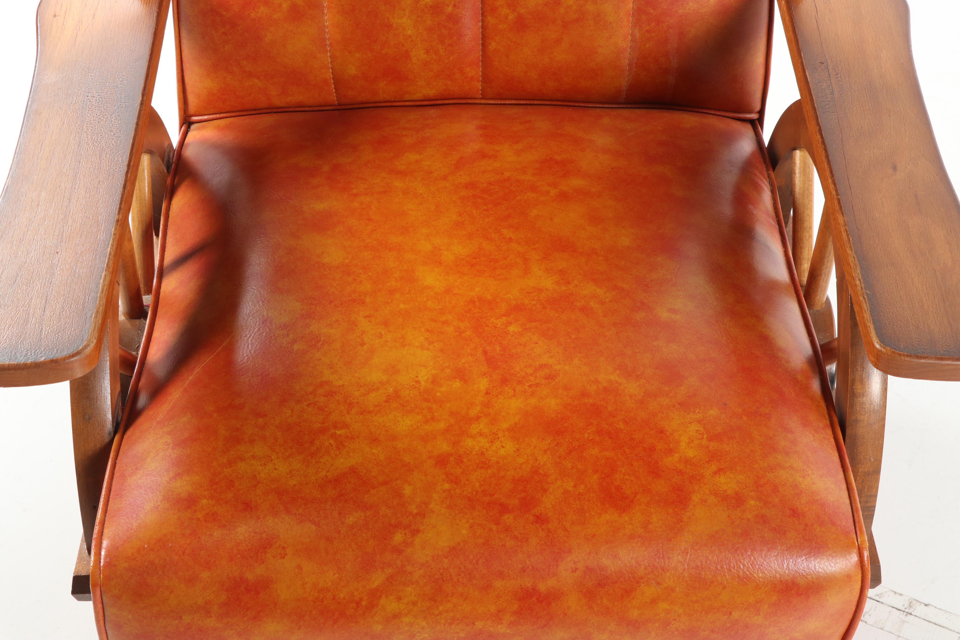 Wagon Wheel Motif Vinyl Upholstered Platform Rocker, Mid-20th Century